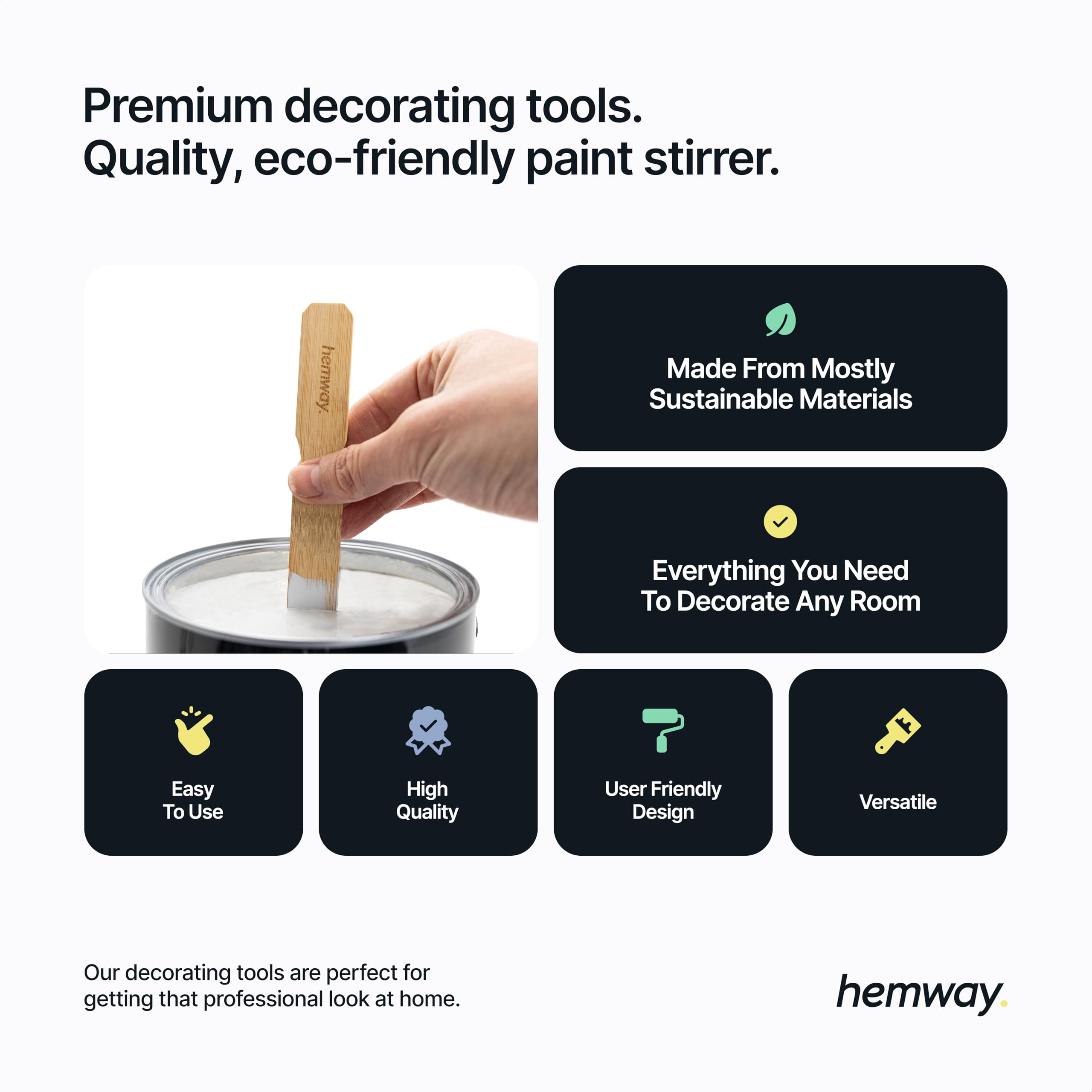 Hemway Mélangeur de peinture en bambou 28 cm x 2,5 cm | Mélange de vernis liquide | Bâton de mélange réutilisable et respectueux de l'environnement