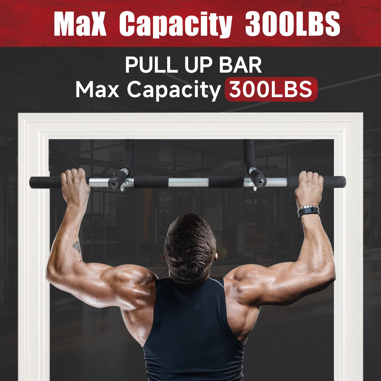 leikefitness Pull-Up Bar For Door Frame, przenośny Multi 3 Grips Doorway Grip Chin Up Bar do domu, instalacja bez wiercenia, gruba stal, Heavy Duty Hook Bar (srebrny)