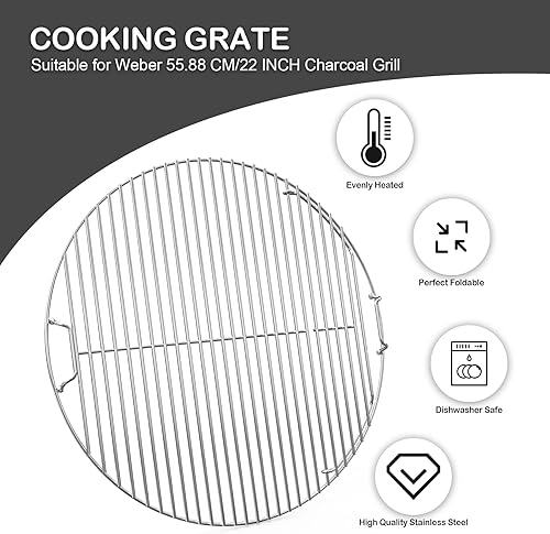 Miniatura 3 de only fire Rejilla de cocina con bisagras de repuesto de acero inoxidable para parrillas de carbón Weber de 22 pulgadas