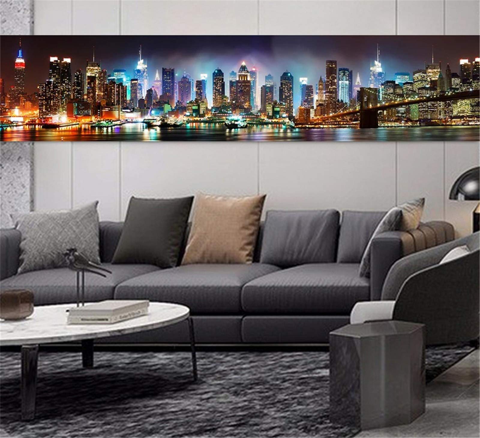 Peinture diamant broderie 5D ville de nuit pour décorer un grand mur de salon moderne