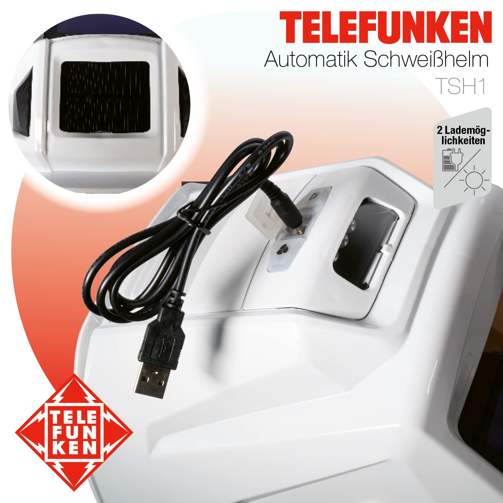 TELEFUNKEN TSH1 Automatik Schweißhelm: Ventilator Kühlfunktion; LED Lampen & automatische Verdunklung; Weld,Cut,Grind-Funktionen