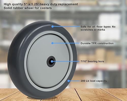 Miniatura 2 de Vergo - Ruedas giratorias de poliuretano de repuesto para ruedas giratorias, carretillas, carretillas de mano, carritos de 5 x 1.25 pulgadas con
