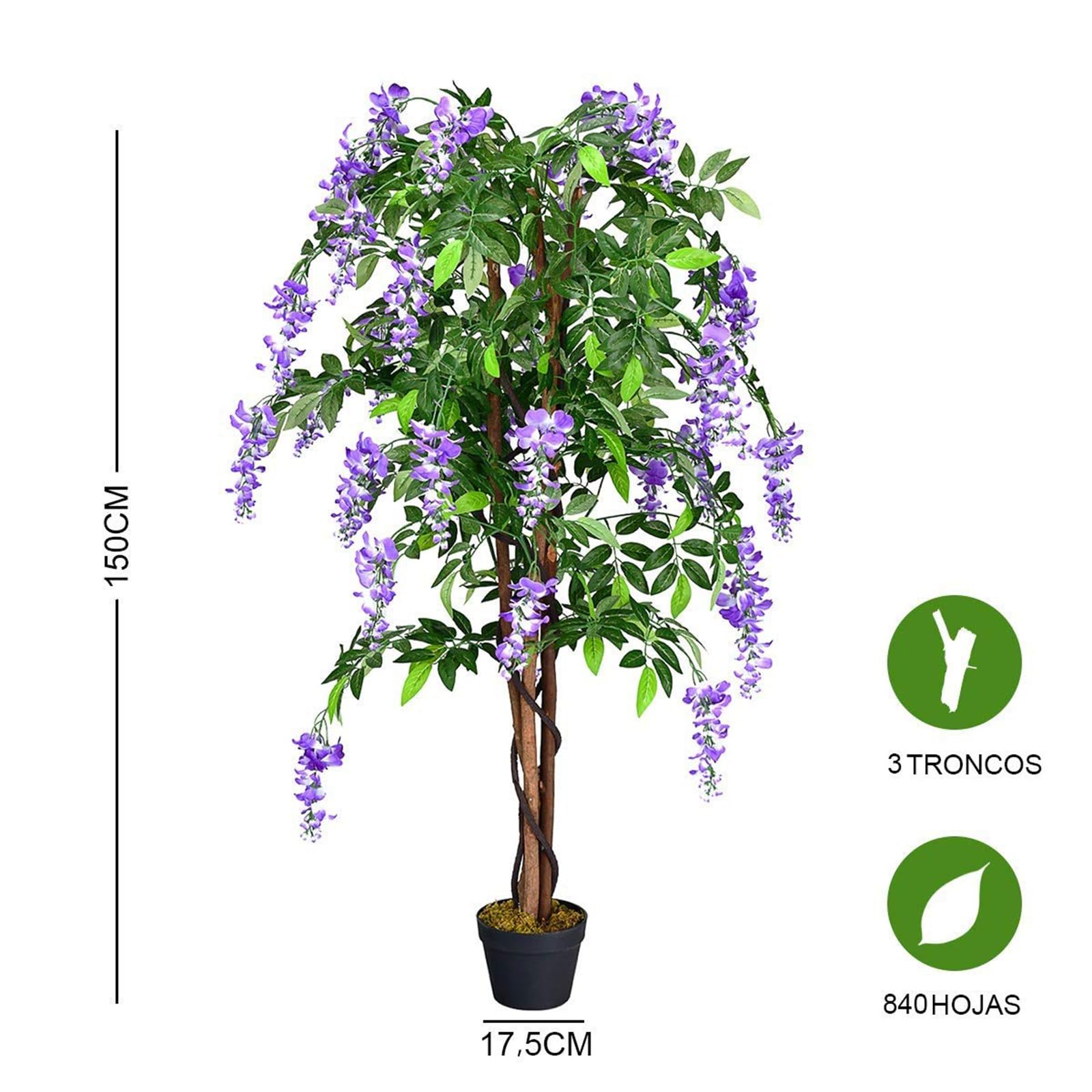 COSTWAY Plantas Artificiales Decorativas, Flores Artificiales con Ratán Simulado con 840 Hojas, Árbol Artificial Planta Simulación con Flores moradas para Oficina Hogar Boda Interior Decoración