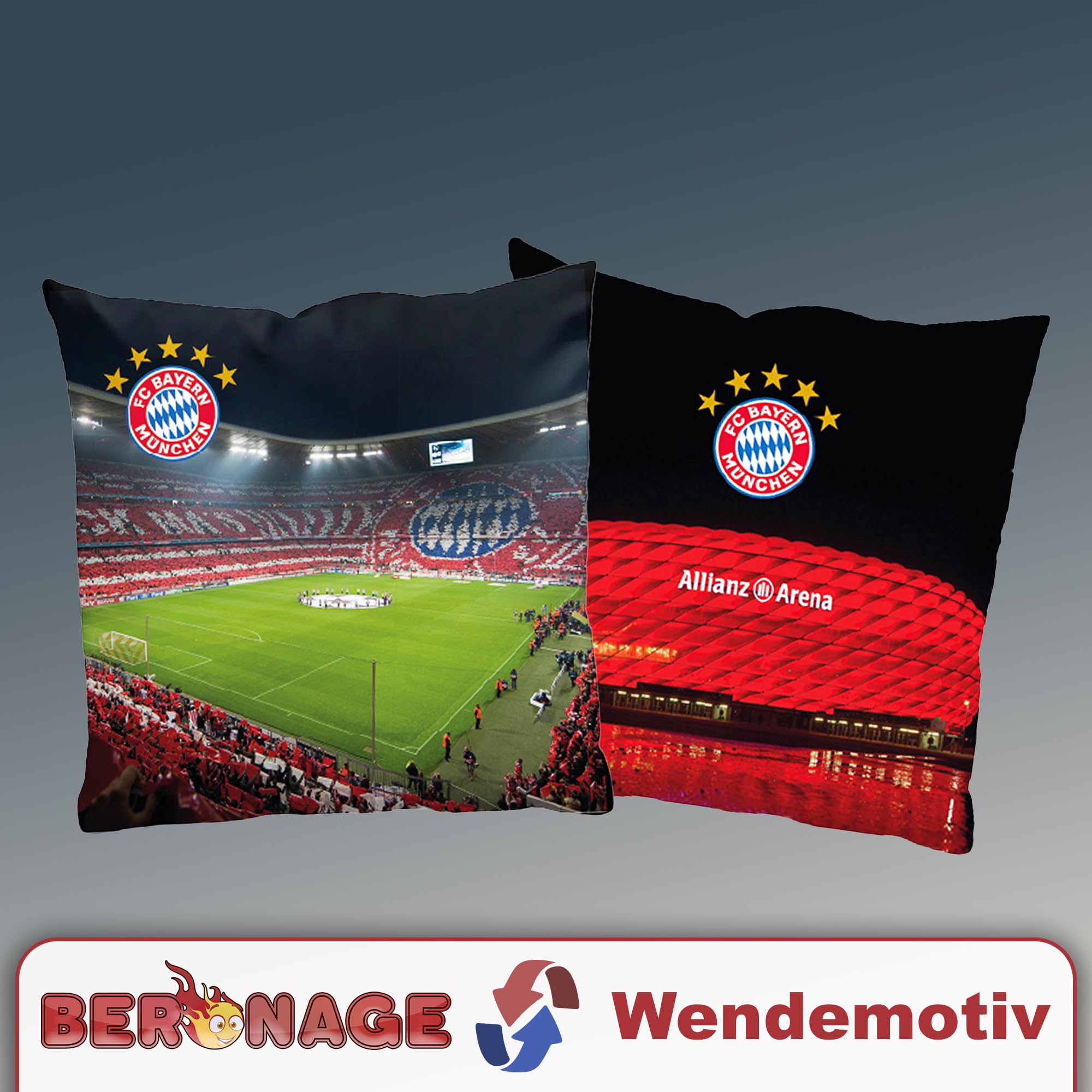 FC Bayern München Cuscino reversibile Players 40 x 40 cm Calcio Rekordmeister Mia san Mia FCB Champions League Bundesliga Allianz Arena, cuscino decorativo per biancheria da letto