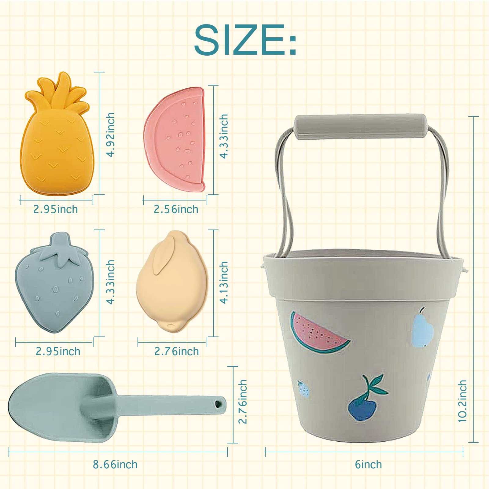 JasCherry 8-Piece BPA-Free Silicone Beach Toy Set - Bucket, Shovel, Sand Molds For Kids (Colorful, Travel Friendly) - View #8