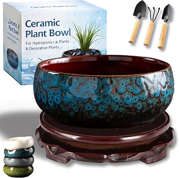 6.3 2.6 inches Lotus Bowl Planter, Lotus for Planting in Water, 2026 New Ceramic Planters for Indoor Plants, Leak-Resistant, Versatile for Plants, Fish, and Home Decor B+Stand