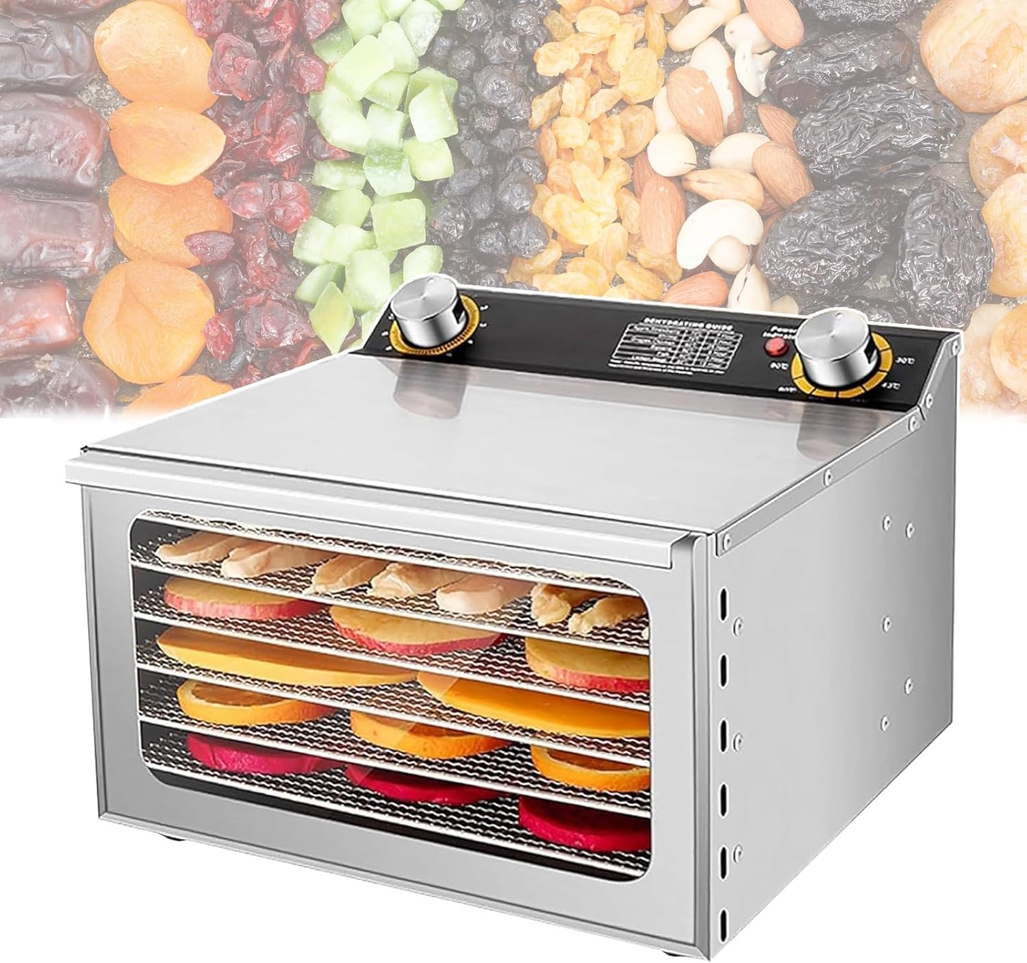 Commercial Food Dehydrator 1000W - 6/8/12 Trays Stainless Steel, Digital Timer & Temperature Control, Ideal for Jerky, Meat, Mushrooms & Home Use - Efficient Freeze Drying Machine