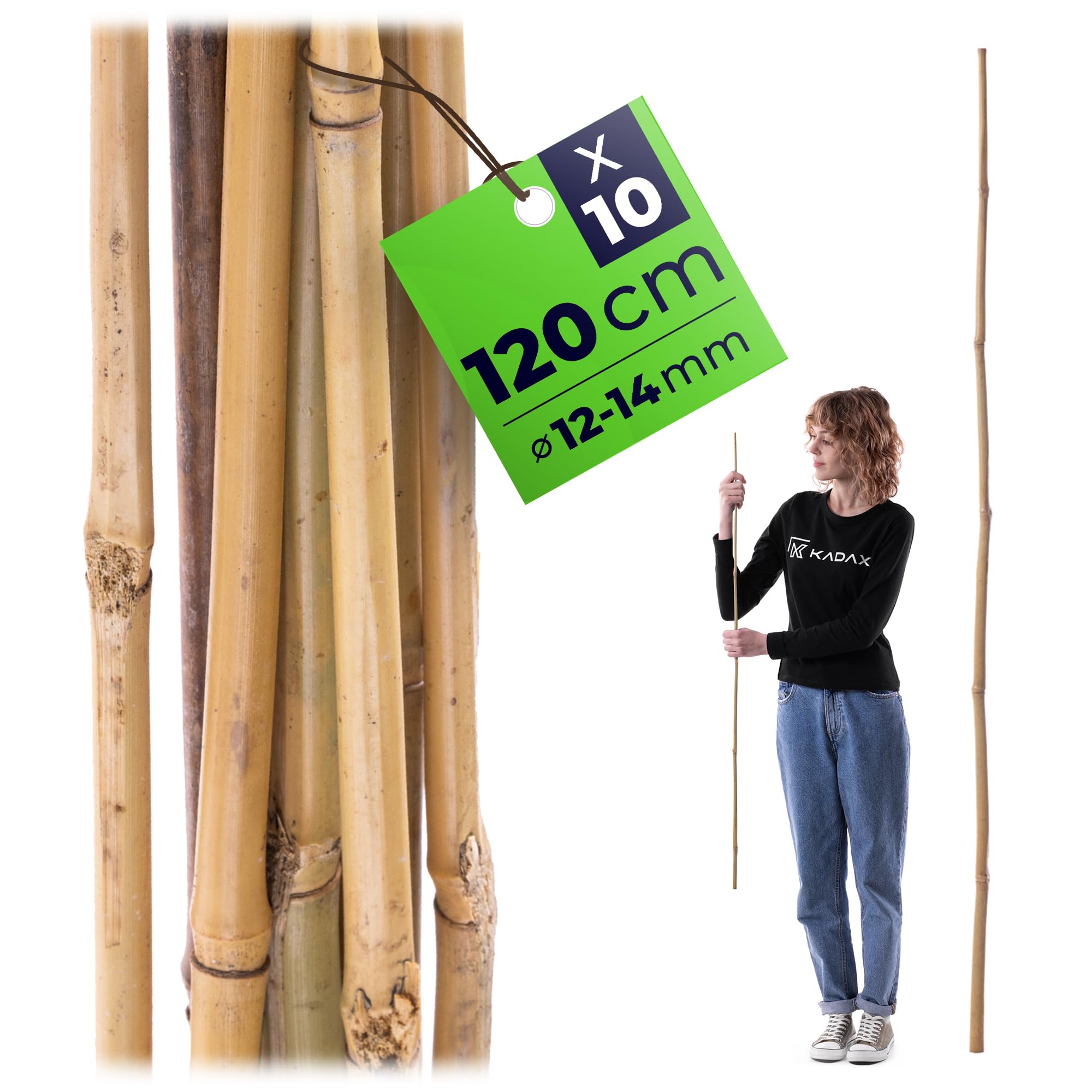 KADAX Bambusstäbe 120cm x 12/14mm, 10er Set, Pflanzstäbe aus Bambus, Bambusstangen als Rankhilfe für Tomatenpflanzen & Kletterpflanzen, Blumenstütze