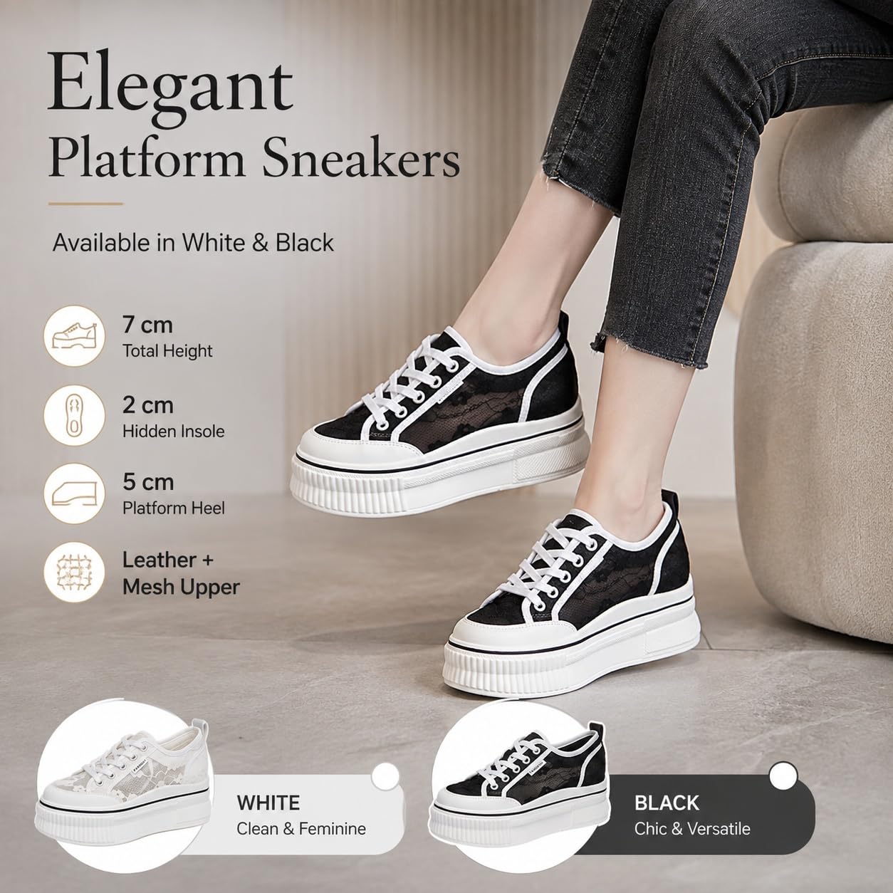 ENEN Zapatillas Mujer Encaje