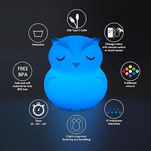 Miniatura 4 de Lámpara de noche de búho para bebé, lámpara de noche de silicona para lactancia materna, luces de estado de ánimo, cuidado de los ojos, brillo y