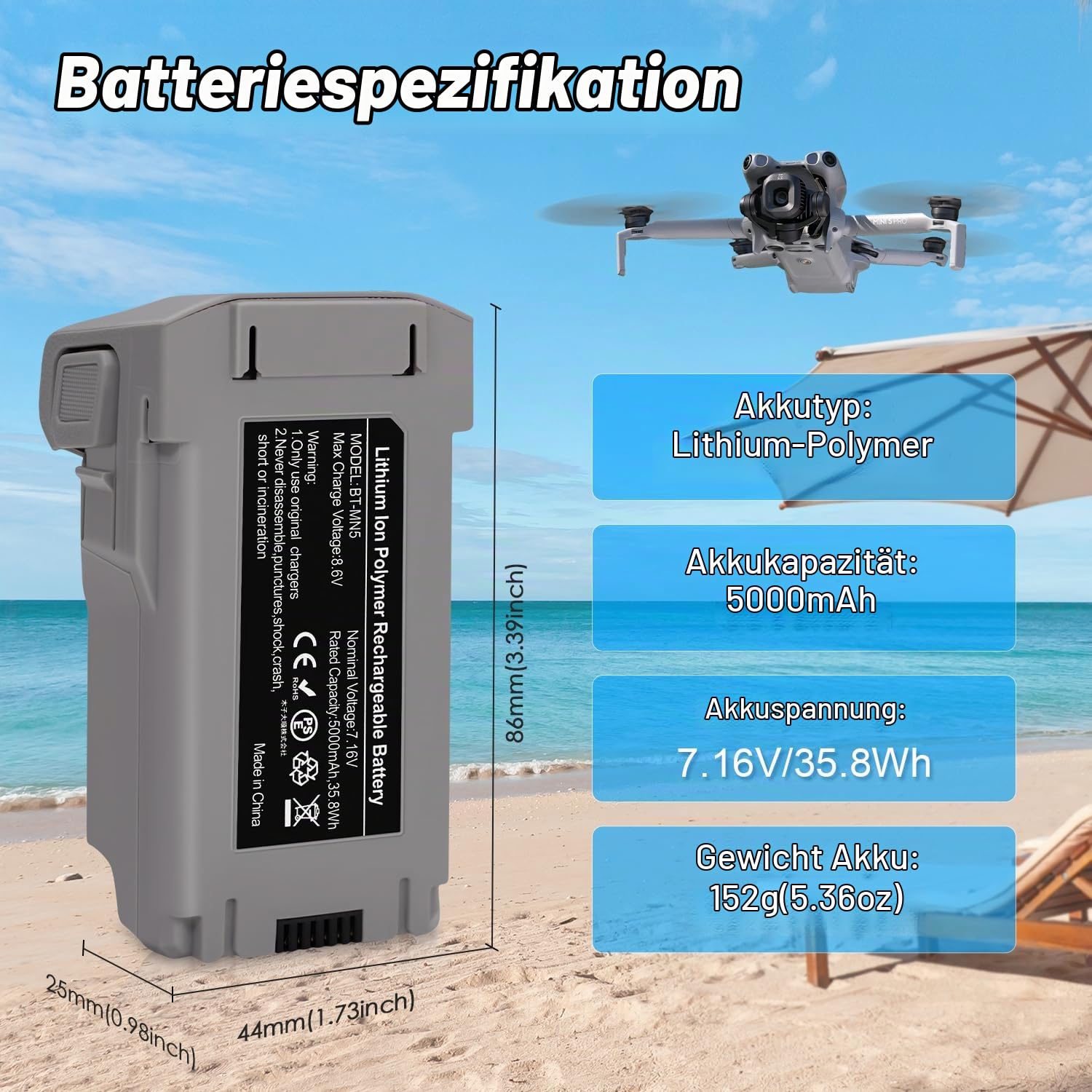 Mini 5 Pro Intelligent Flight Battery 7.16V 5000mAh High Capacity Replacement Battery Compatible with DJI Mini 5 Pro Up to 47 Mins Flight Time