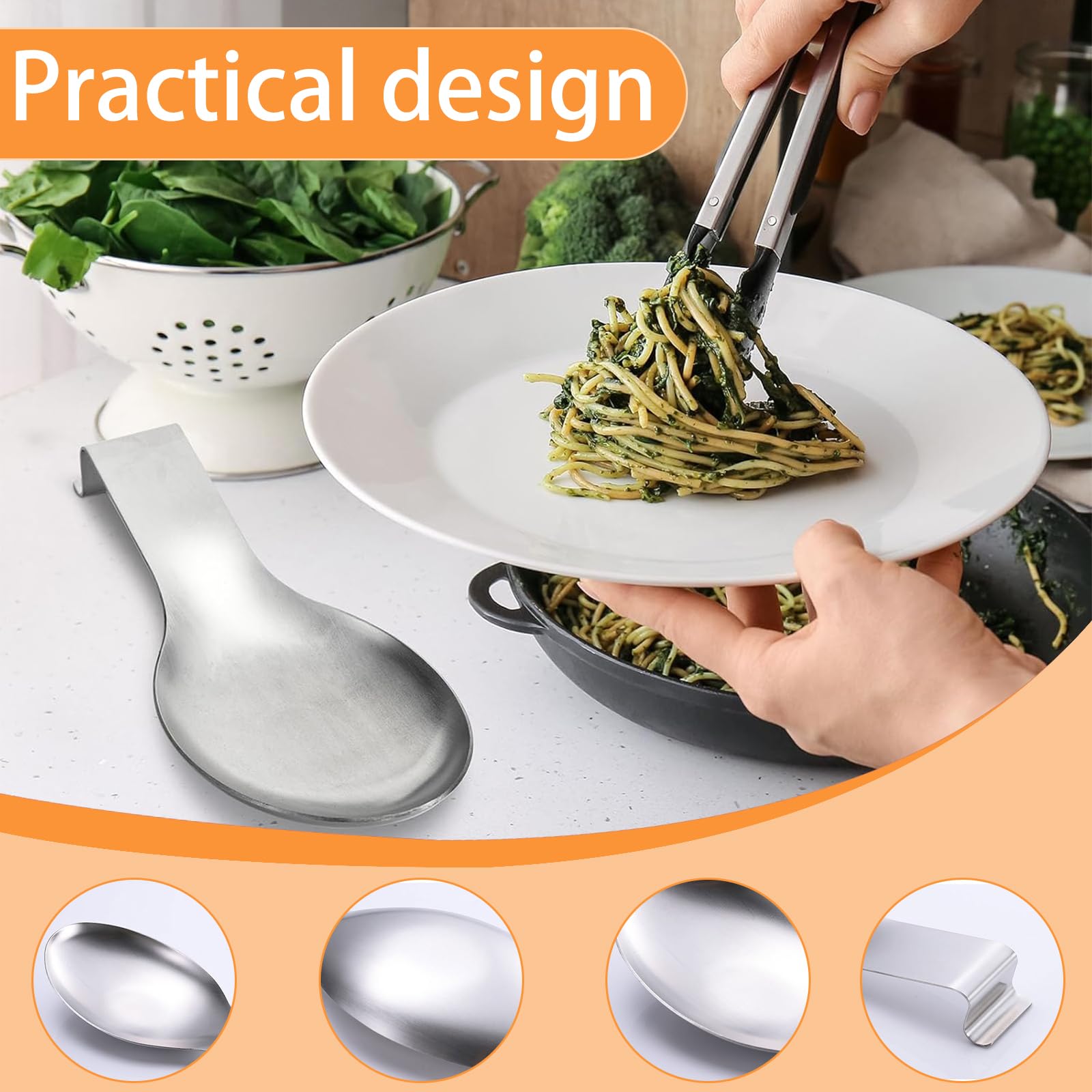 Repose Cuillère En Acier Inoxydable Multifonction, Porte-Cuillère Pour Cuisinière, Repose Cuillère à Chaleur De Cuisine, Argenté