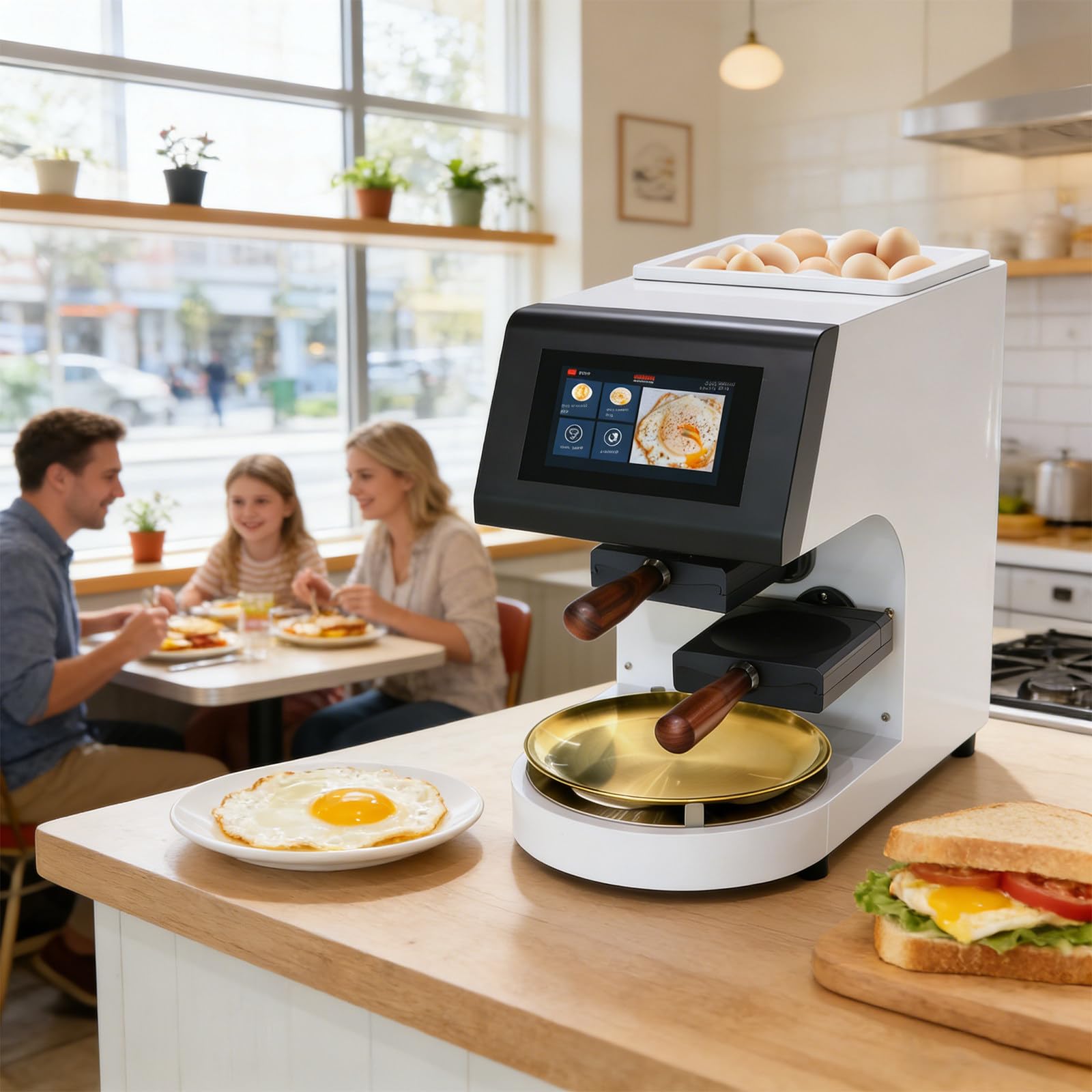 Macchina per Uova al Tegamino, Cottore per Frittate Automatico con Schermo Touch LCD, Cottura Rapida in 50 Secondi, Padella Antiaderente Rimovibile, per Uso Commerciale
