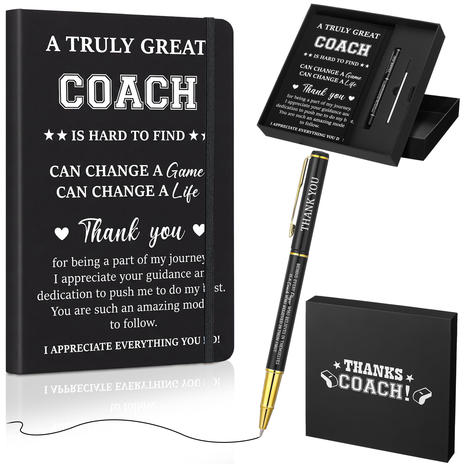 Eaasty 4 Pcs Coach Gift Set Lined Journal Notebook Pen Box Bag