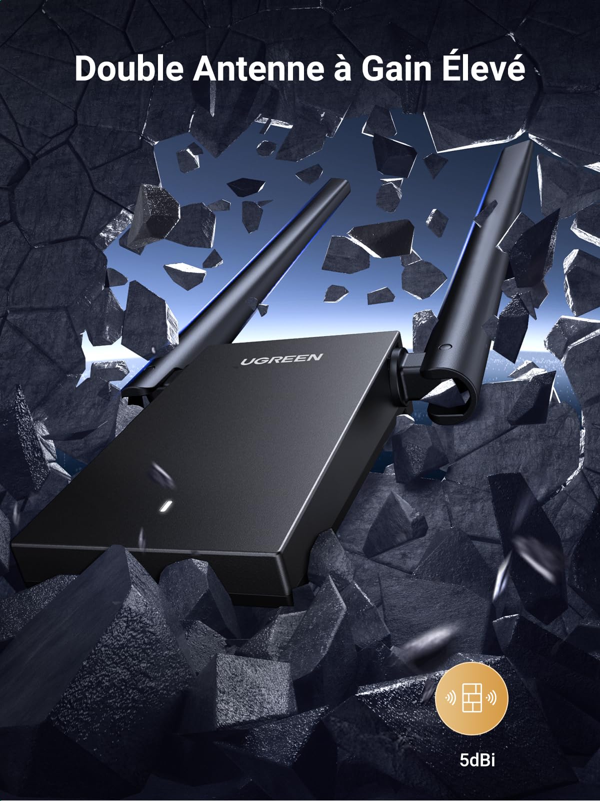 Clé WiFi 6 UGREEN AX900 - Antenne 6dBi, Double Bande, USB 3.0
