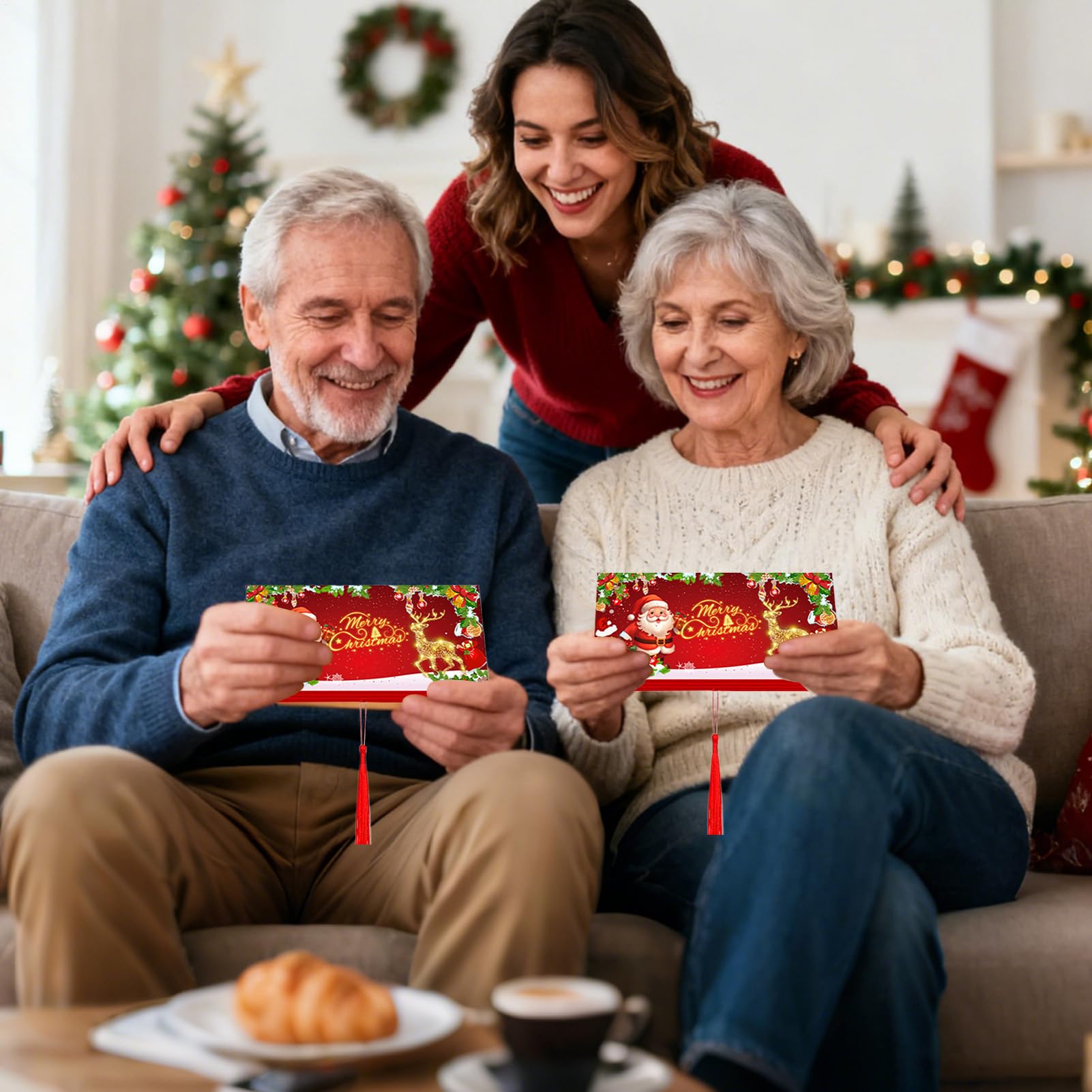 Porte-Argent De Noël pour Espèces - avec Livret De 10 Fentes pour Cadeaux De Fête | Porte-Cartes À Billets De Fête avec Glands - pour Amis fête d'anniversaire réunion familiale