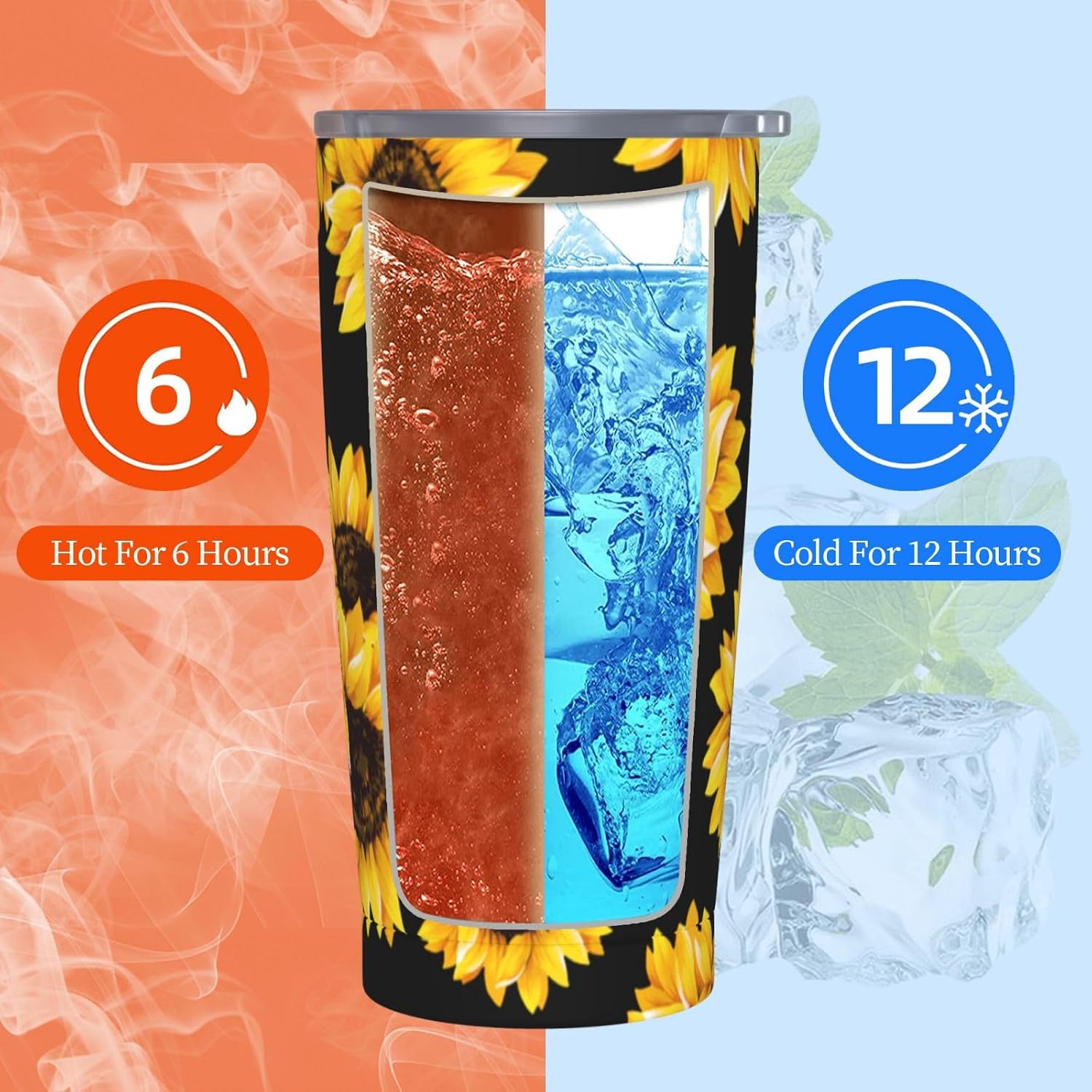 Sunflower Tumbler Sunflowers Stainless Steel Insulated Tumblers with Lid Straw Reusable Yellow Flora Coffee Travel Mug Drinking Water Wine Smoothie Cups Birthday Gifts for Women 20 Oz image 5