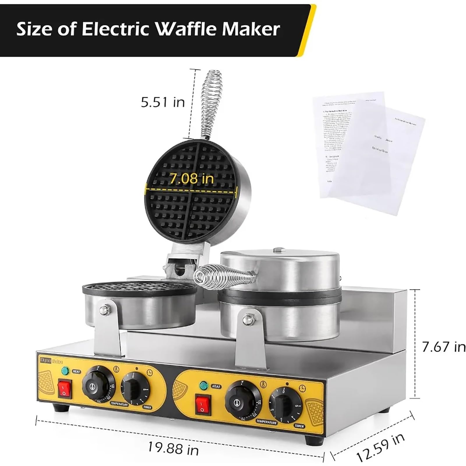 Gofrownica, komercyjna gofrownica, elektryczna maszyna do robienia gofrów o mocy 1200 W, elektryczna gofrownica do stoisk z jedzeniem na przyjęcia restauracyjne