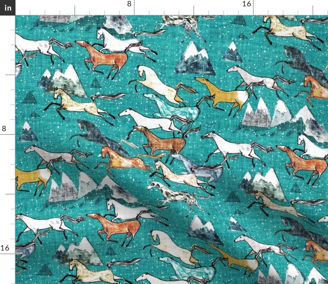 Spoonflower Fabric - Western Mountain Horse Cowboy Southwest Australia Printed on Petal Signature Cotton Fabric by The Yard - Sewing Quilting Apparel Crafts Decor