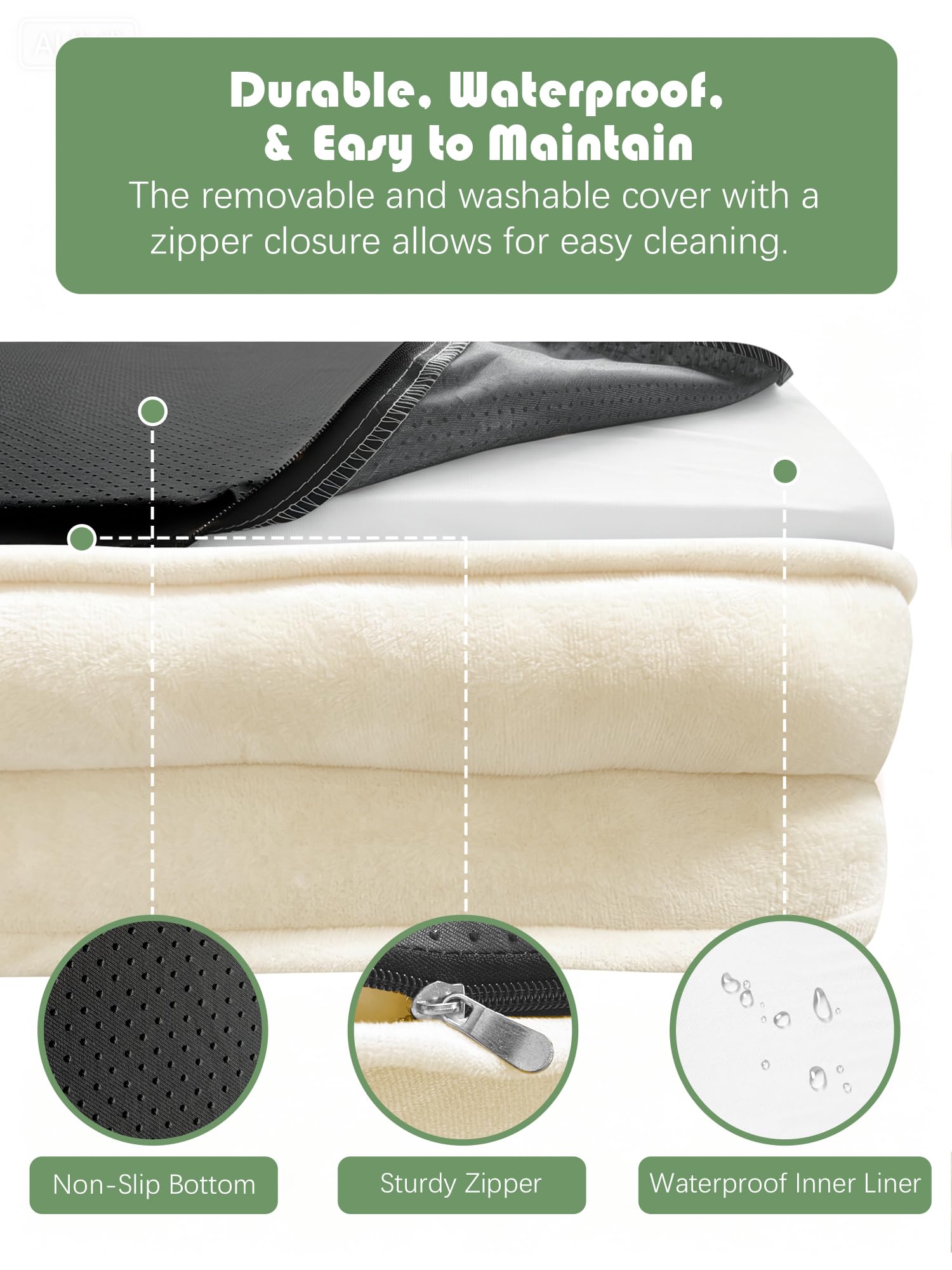 Spotted Play Orthopedic Dog Bed with Sides - Sofa Beds for Medium Dogs, Supportive Foam Pet Couch Bed with Washable Removable Cover, Waterproof Lining and Non-Slip Bottom, Ivory - M view 6