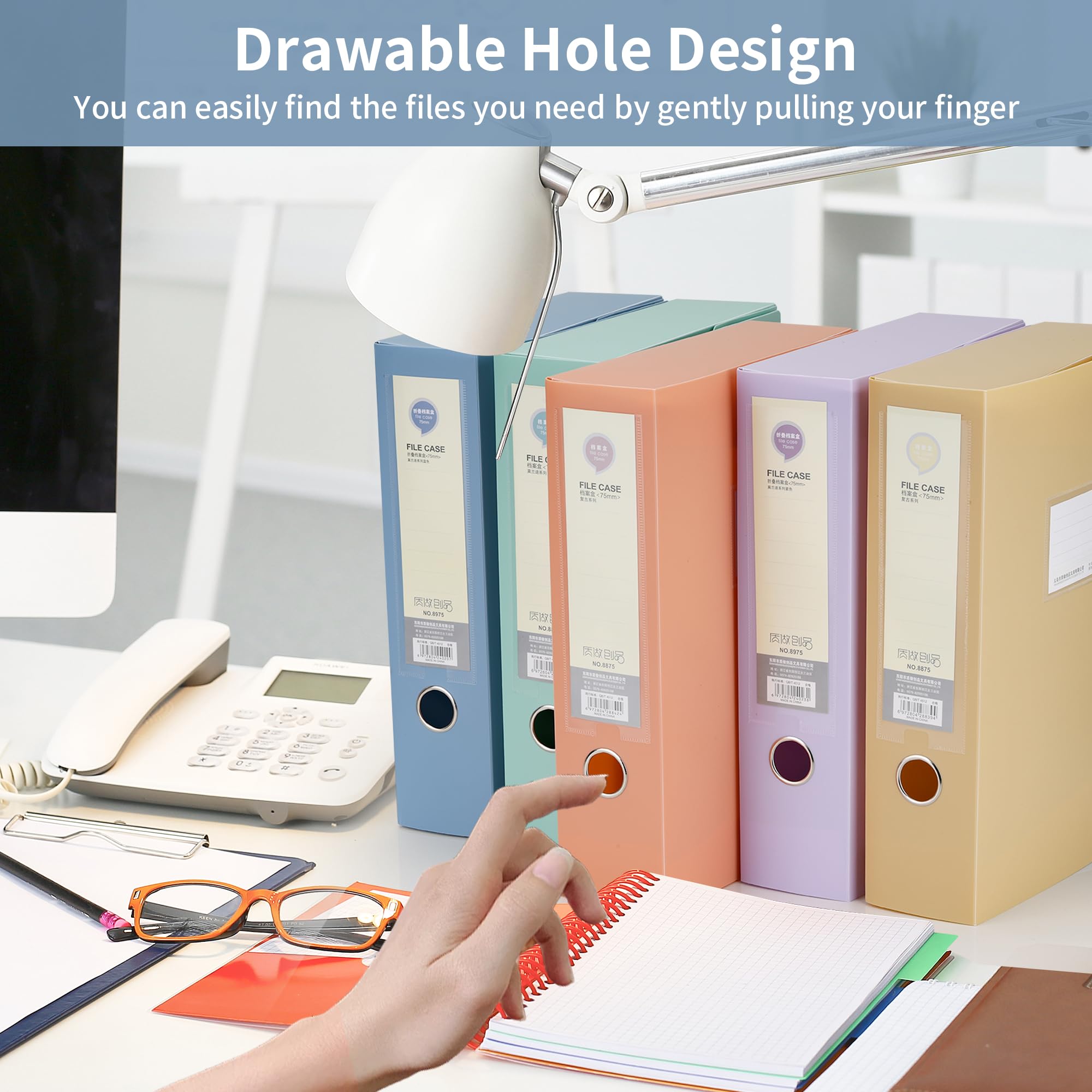 YKUKIZEE 10 Pack Colour A4 Box Files Assorted, 75mm Spine A4 File Box Deep Folders - Image 3