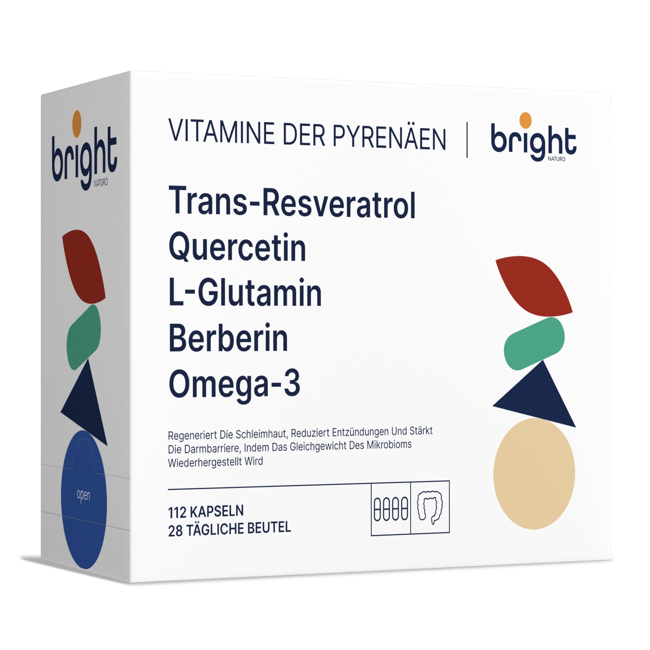 Trans-Resveratrol, L-Glutamin, Berberin, Quercetin, Omega 3 TG - SmartAbsorb™ | für Stoffwechsel, Verdauungsgesundheit und Immunabwehr | 28 Tages-Portionen