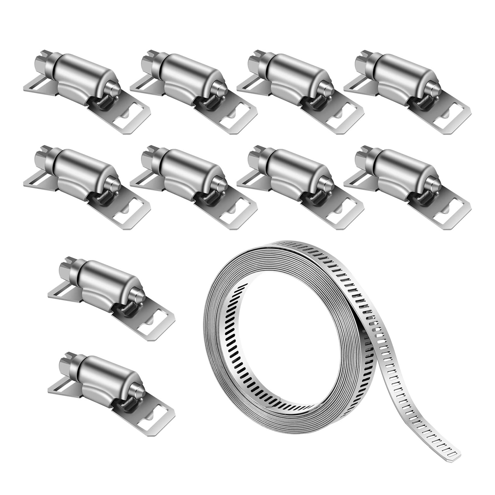 1set Hose Clamp Pipe Silver 9.84Ft Adjustable Band with Attachment for Tube