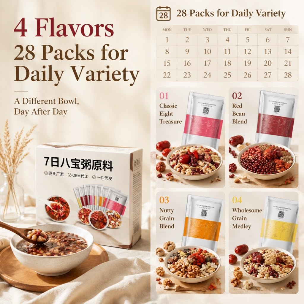 Paquete De Gachas Cereales Mixtos For 28 Días: 4 Sabores, 100 G X Paquetes, Desayuno Nutritivo Cocción Fácil, Solución Comida Rápida
