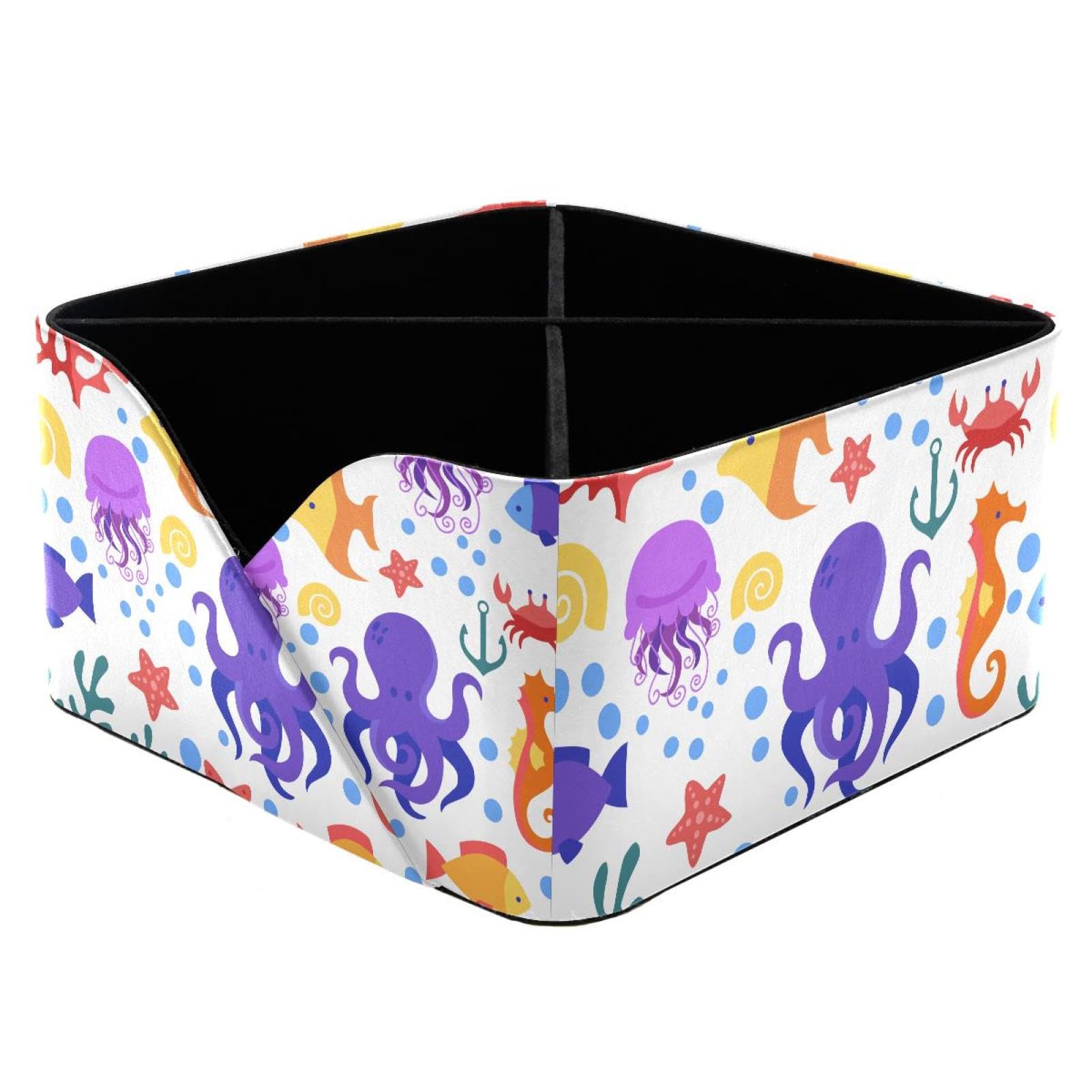 KengjuTesu Marine Sea Octopus Crab Corals Fish Anchor Pattern Desktop Organizer Pen Holder, Rectangular Pencil Cup for Office, Study and Makeup Stations