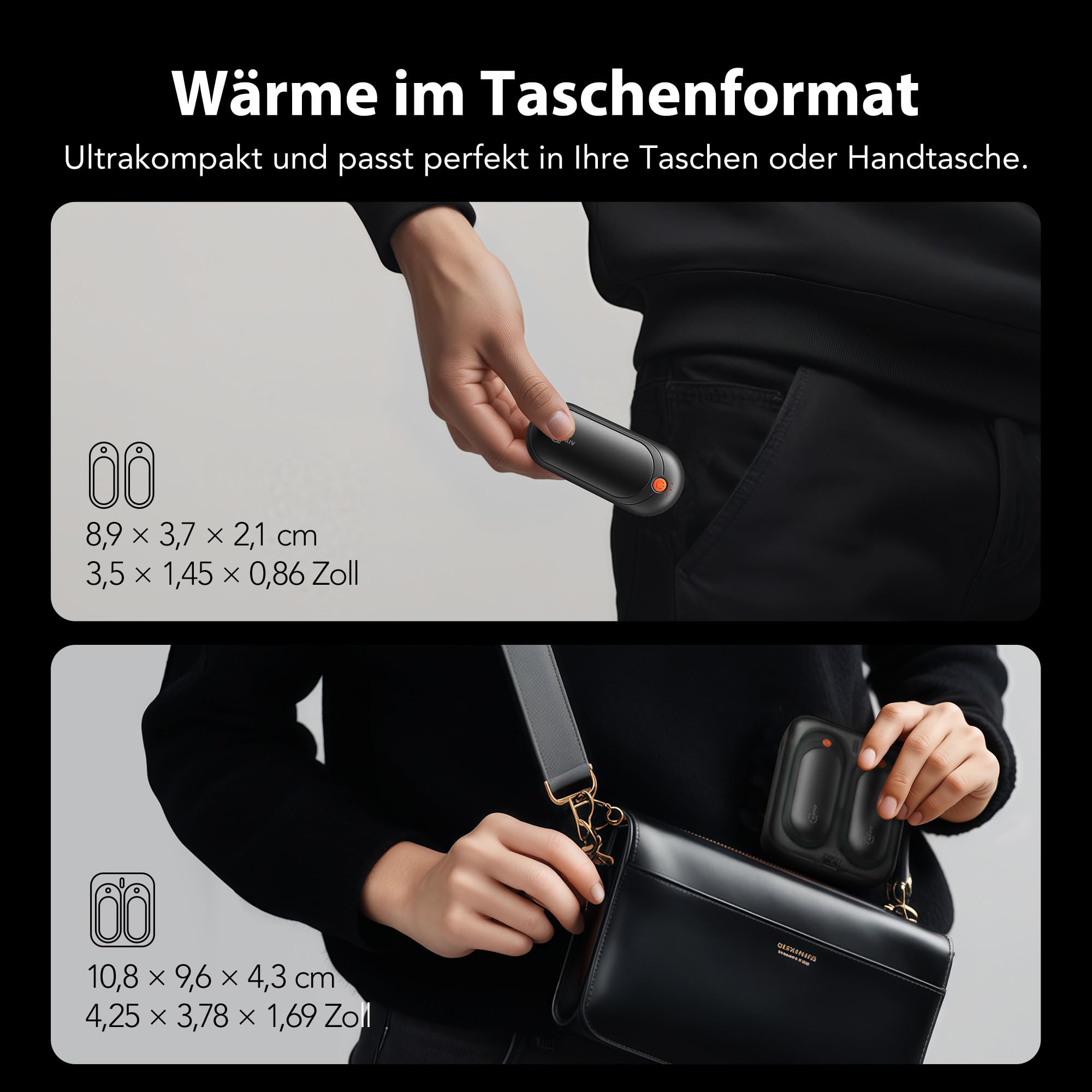 Handwärmer Elektrisch 2er Set, 2000mAh Taschenwärmer Wiederverwendbar Mit 10000mAh Ladebox, 5 Heizstufen Beidseitig Handwärmer USB Bis 24h Heizung, Für Kinder Männer Frauen