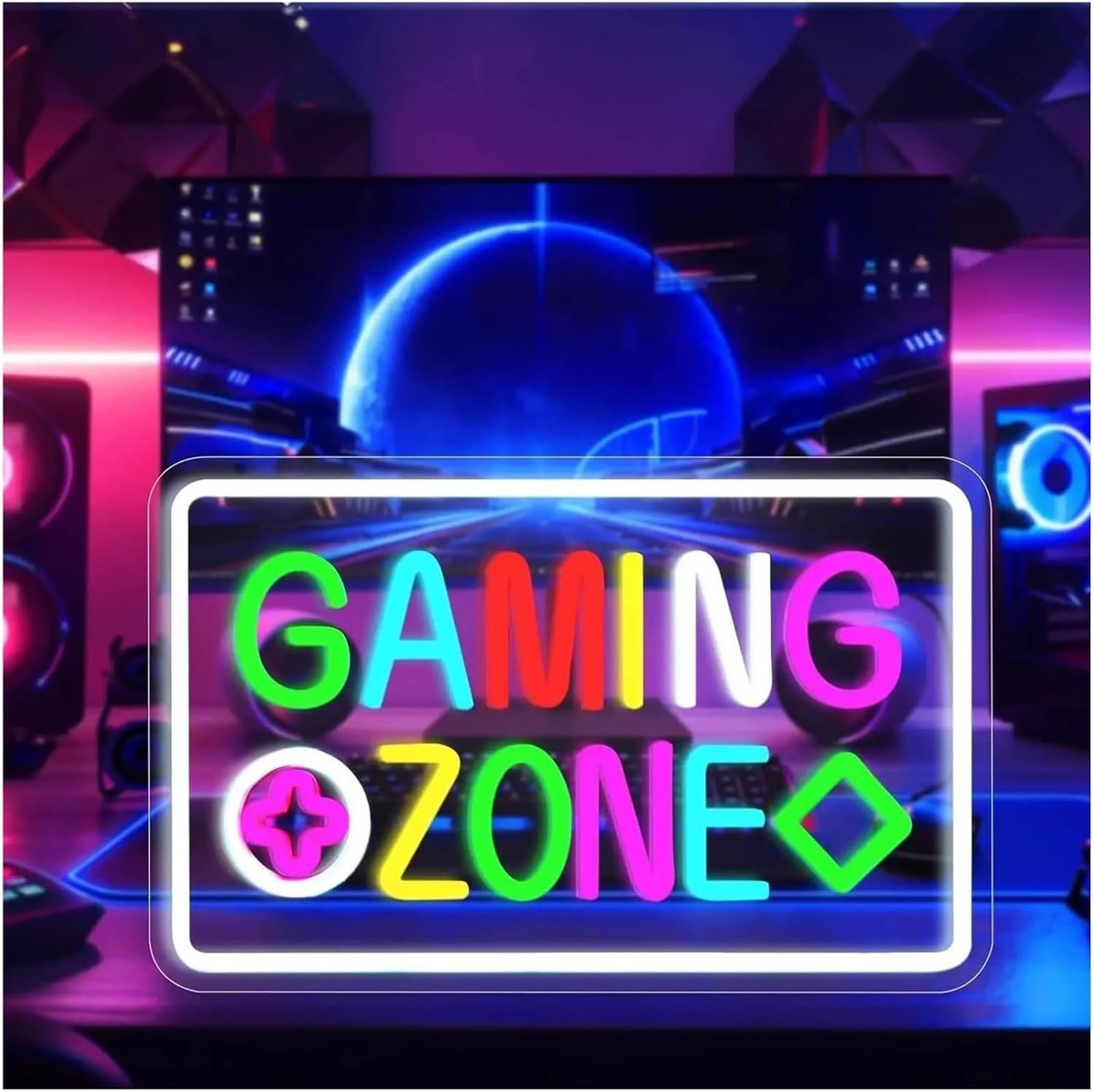 Generico Luce al neon a LED Gaming Zone per la decorazione da parete della camera letto dei ragazzi, 42x26,5 cm