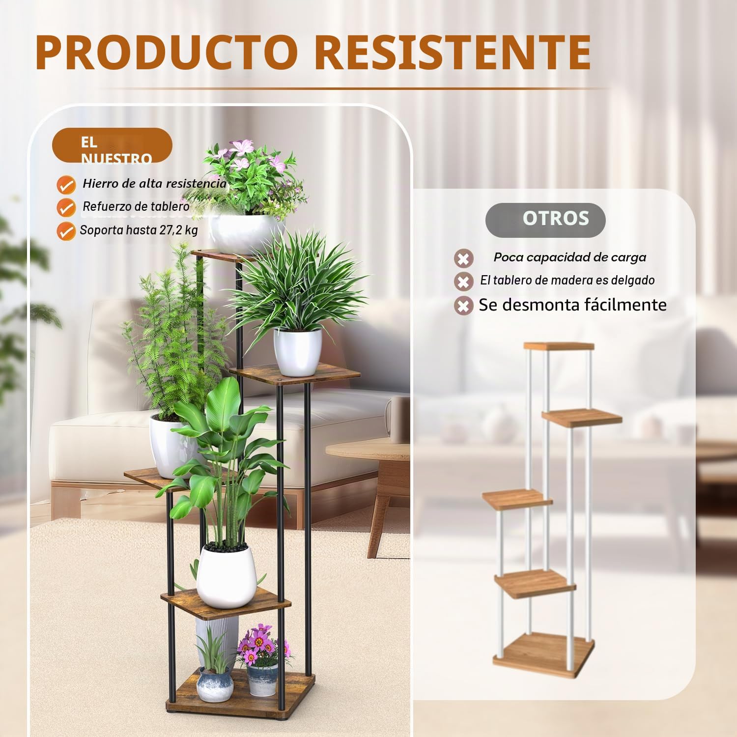 Estantería Plantas Interior, Soporte Macetas de Metal, Soporte Plantas de 5 Niveles para Múltiples Plantas, Patio, Jardín, Sala de Estar, Esquinero, Decoración Hogar Plant Tier Stand (Marrón)