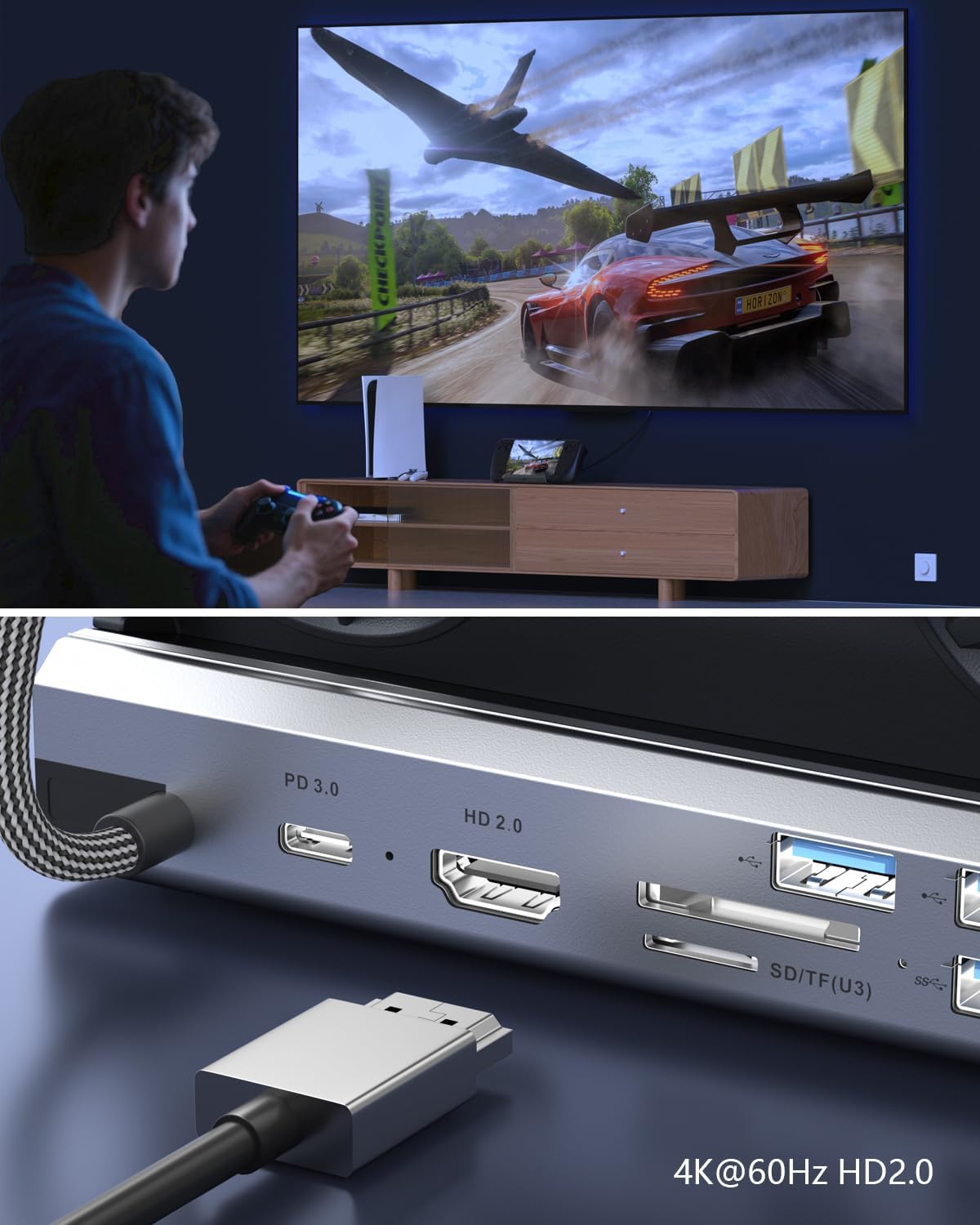 Dual Cooling Fans 12 in 1 Steam Deck Docking Station with 4K@60Hz 2.0,6 USB Ports,1000Mbps,USB-C 100W PD,40Gbps Adapter for Steam Deck/Rog Ally/Switch/Legion Go - Image 3