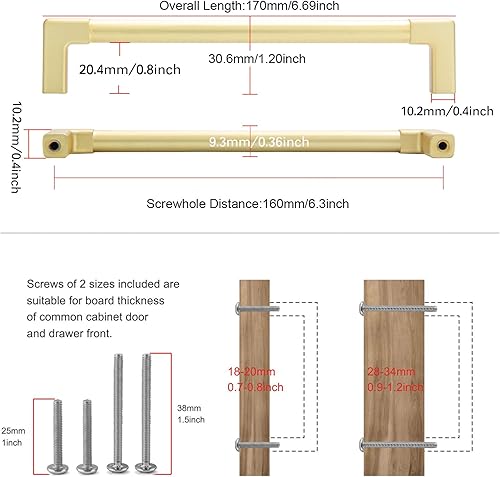 Miniatura 2 de TUNNY Paquete de 10 manijas clásicas sólidas para gabinete, 6.3 pulgadas6.299 in de espacio entre tornillos, manijas de muebles cepilladas de oro