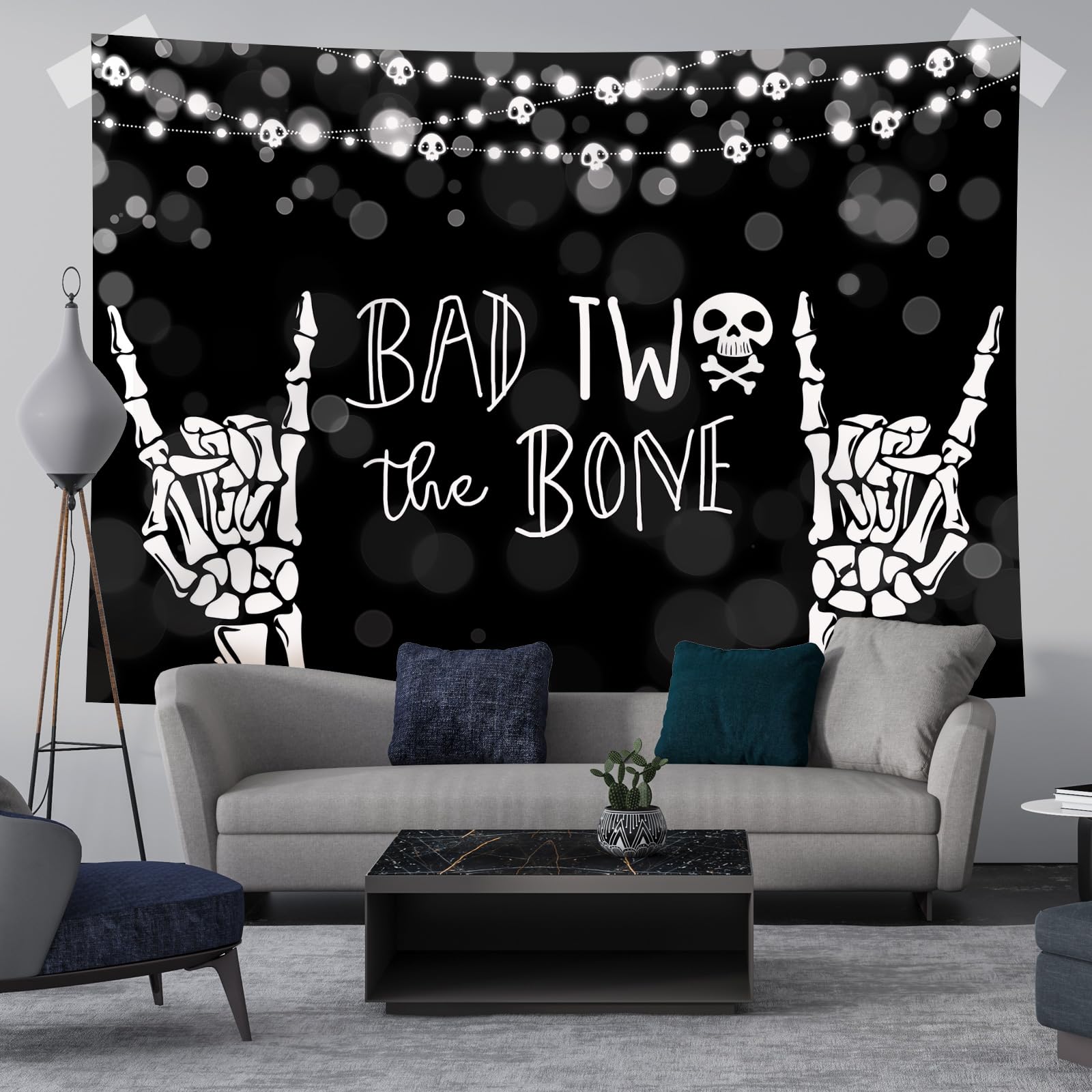 "Bad Two The Bone" Skeleton Backdrop Banner - 7x5 Ft, Rock & Roll 2nd Birthday Party Decor - View #11