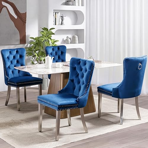 Miniatura 79 de SoarFlash Juego de 6 sillas de comedor de terciopelo, silla lateral de respaldo alto, silla lateral moderna tapizada de alta gama con capitoné y