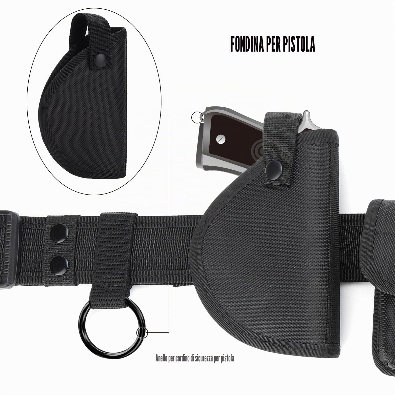 6 in 1 Utility Cintura tattica multifunzionale Outdoor Marsupio Patrol Attrezzatura per Guardia di Polizia Caccia di Sicurezza con 5 Componenti Borse