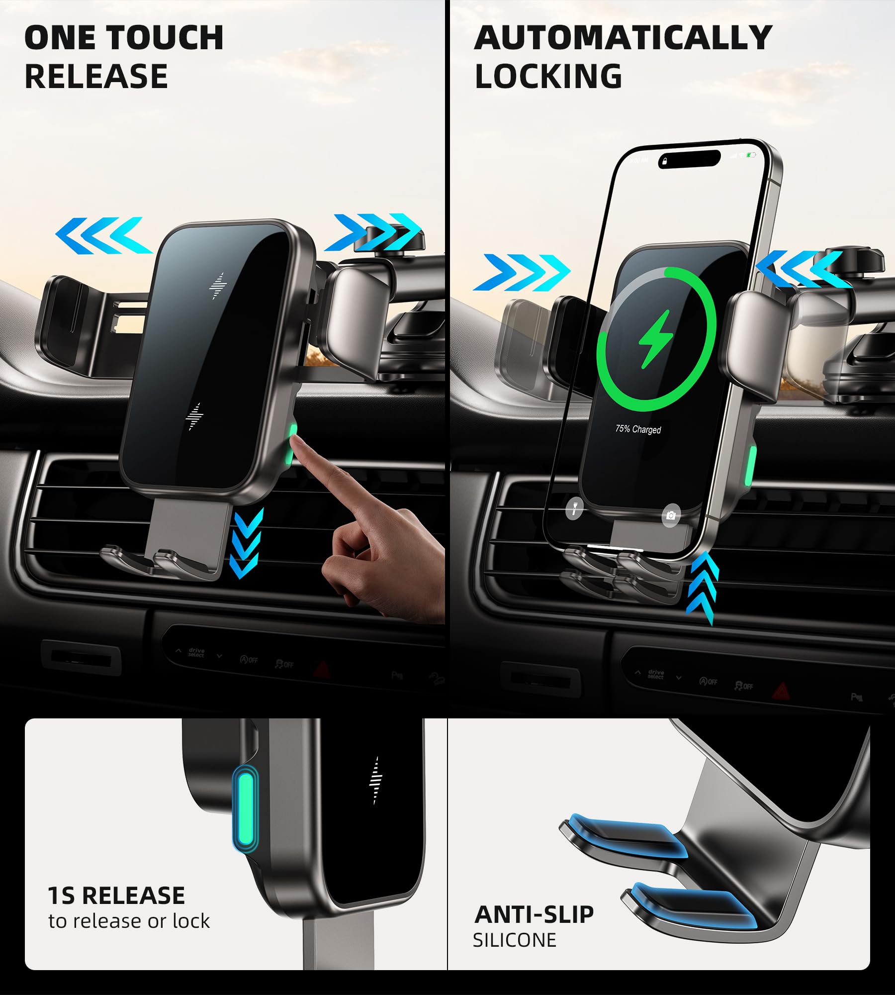Caricatore Wireless,15W Supporto per Telefono Auto con Ricarica Wireless,Caricabatterie Da Senza Fili,Doppia Bobina,Supporto Di Ricarica Per Auto Per Samsung Galaxy,i-Phone Series (X6)