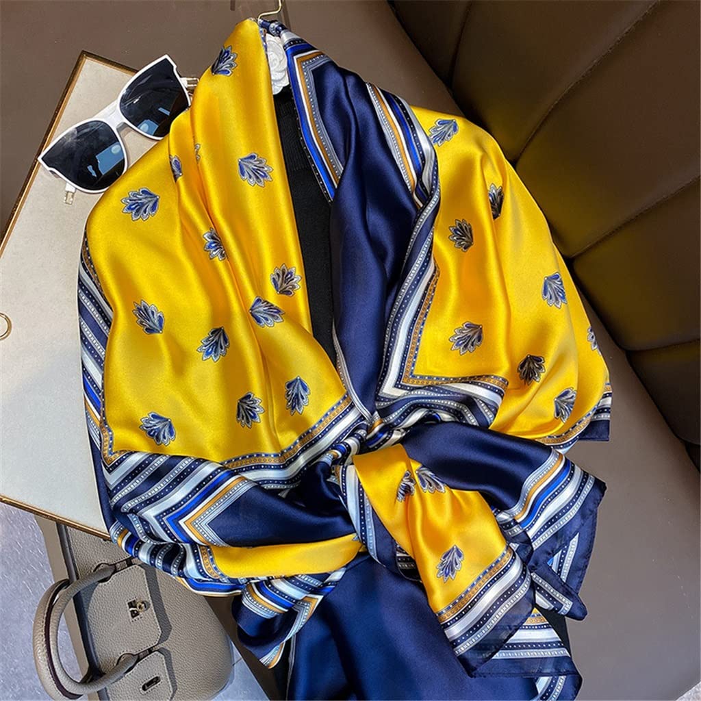 Bufanda de Seda Estampada de Primavera y otoño para Mujer, Chal de Camelia de Seda de imitación, Bufanda de Verano para la Playa (Talla única)