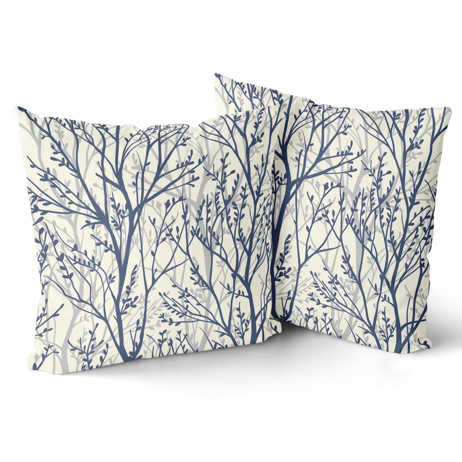 Giwawa Navy Blue Tree Branch Pillow Covers Set of 2 Blue White Throw Pillow Cover Modern Decorative Cushion Covers 16 x 16 Inch Minimalist Pillow Case