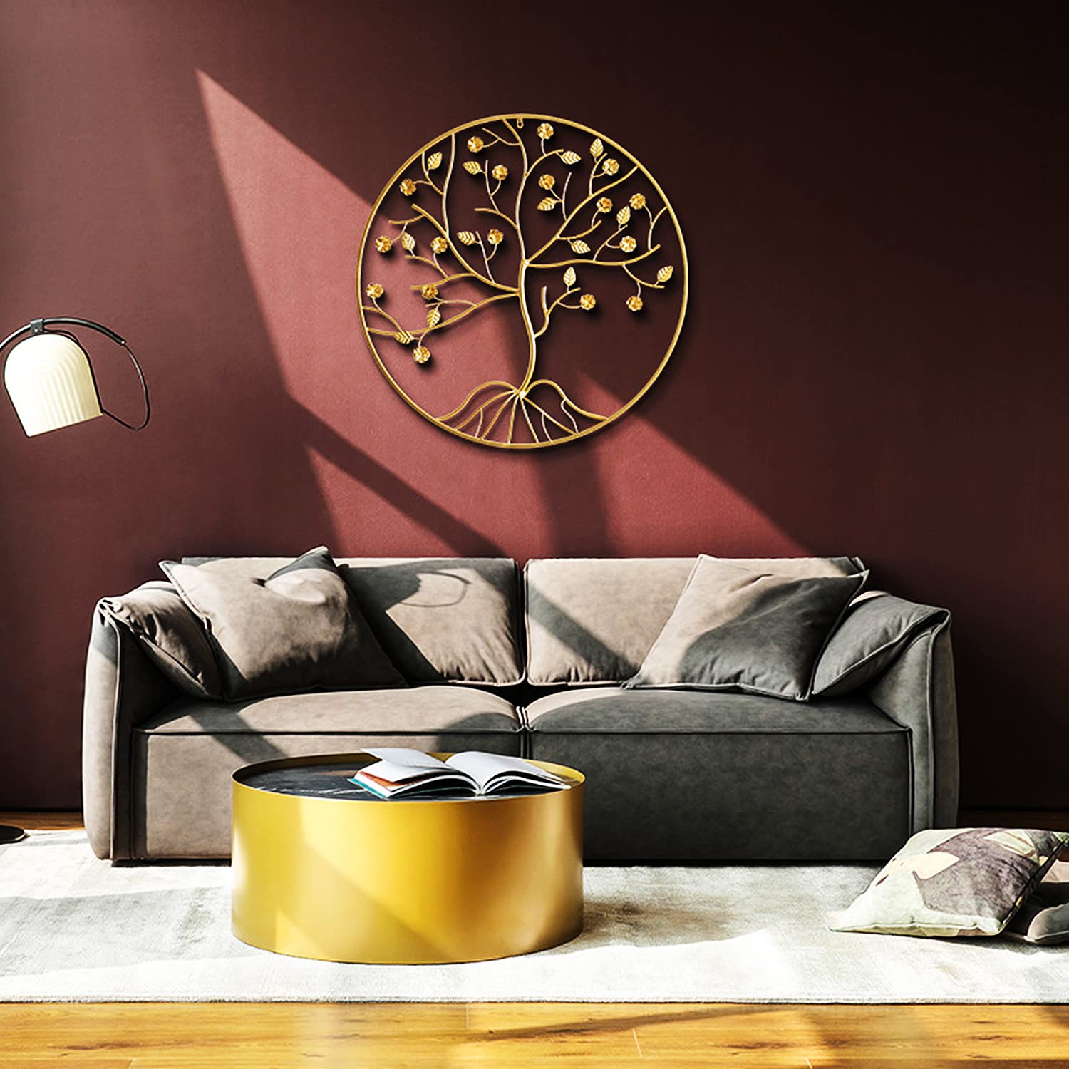 Decoración de Pared Arte de la pared Estatua de la pared Arte moderno Colgante de pared Árbol de la vida de metal dorado Decoración de la pared Arte de la pared del árbol genealógico grande, Escultura