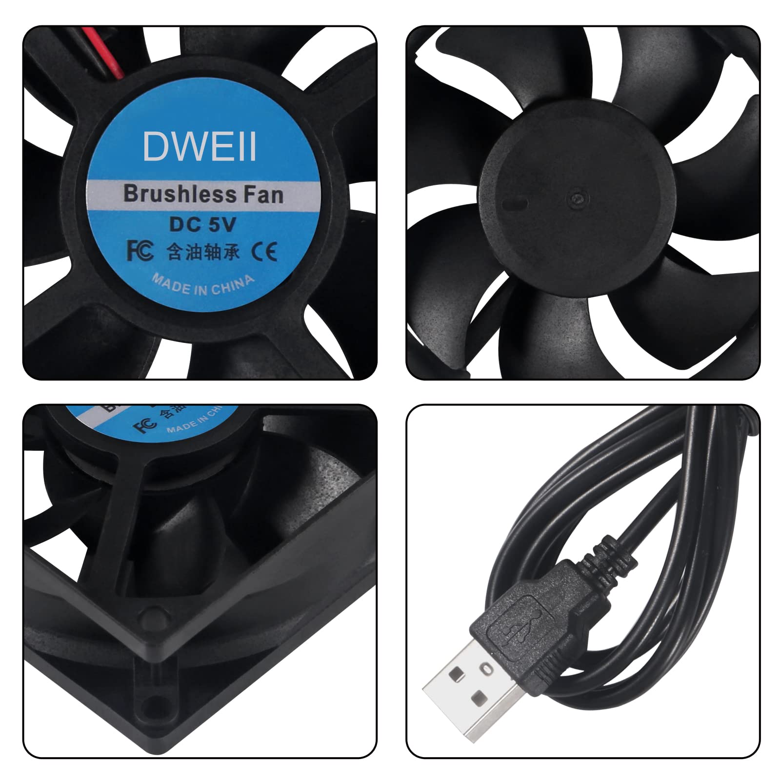 4 Stück 80 mm USB-Lüfter 5 V bürstenlos 8025 80 x 25 mm für Kühlung DIY PC Computer Gehäuse 3D Drucker CPU Kühler Heizkörper