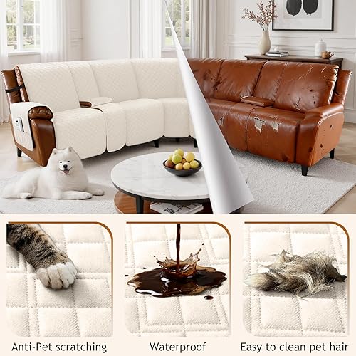 Miniatura 6 de Arfntevss Fundas impermeables para sofá modular reclinable en forma de L, antideslizantes, lavables, juegos de fundas para muebles de perro (5