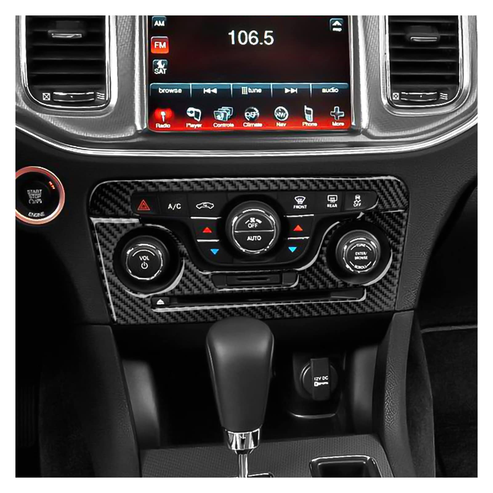 Pasuje do Dodge Charger 2011-2014 konsola środkowa samochodu z włókna węglowego klimatyzator przełącznik głośności Panel wykończenia Auto akcesoria do przycinania straż zestawy naklejek
