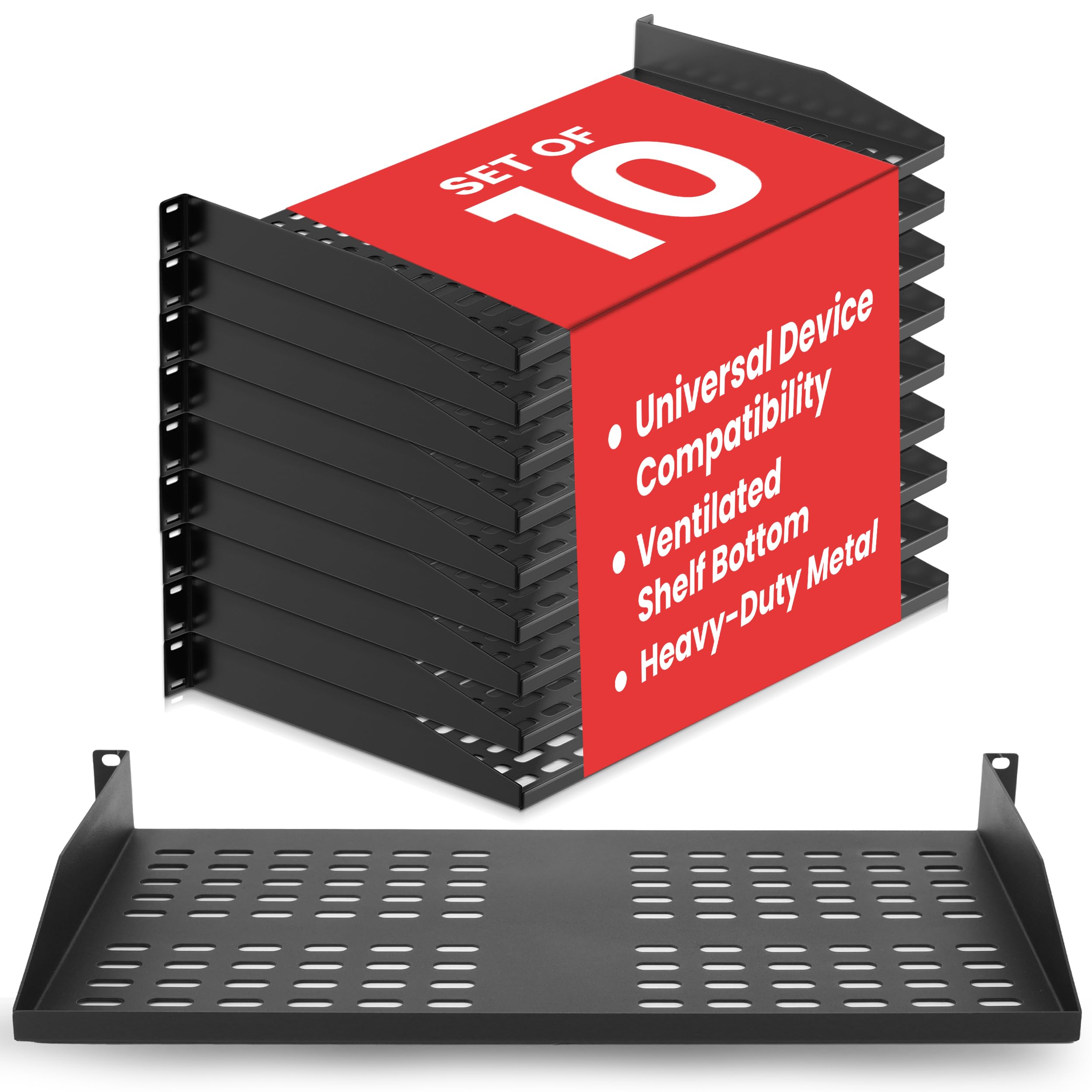 Amazon.com: Pyle 19-Inch 1U Server Rack Shelf - 10 pcs. Vented Metal ...