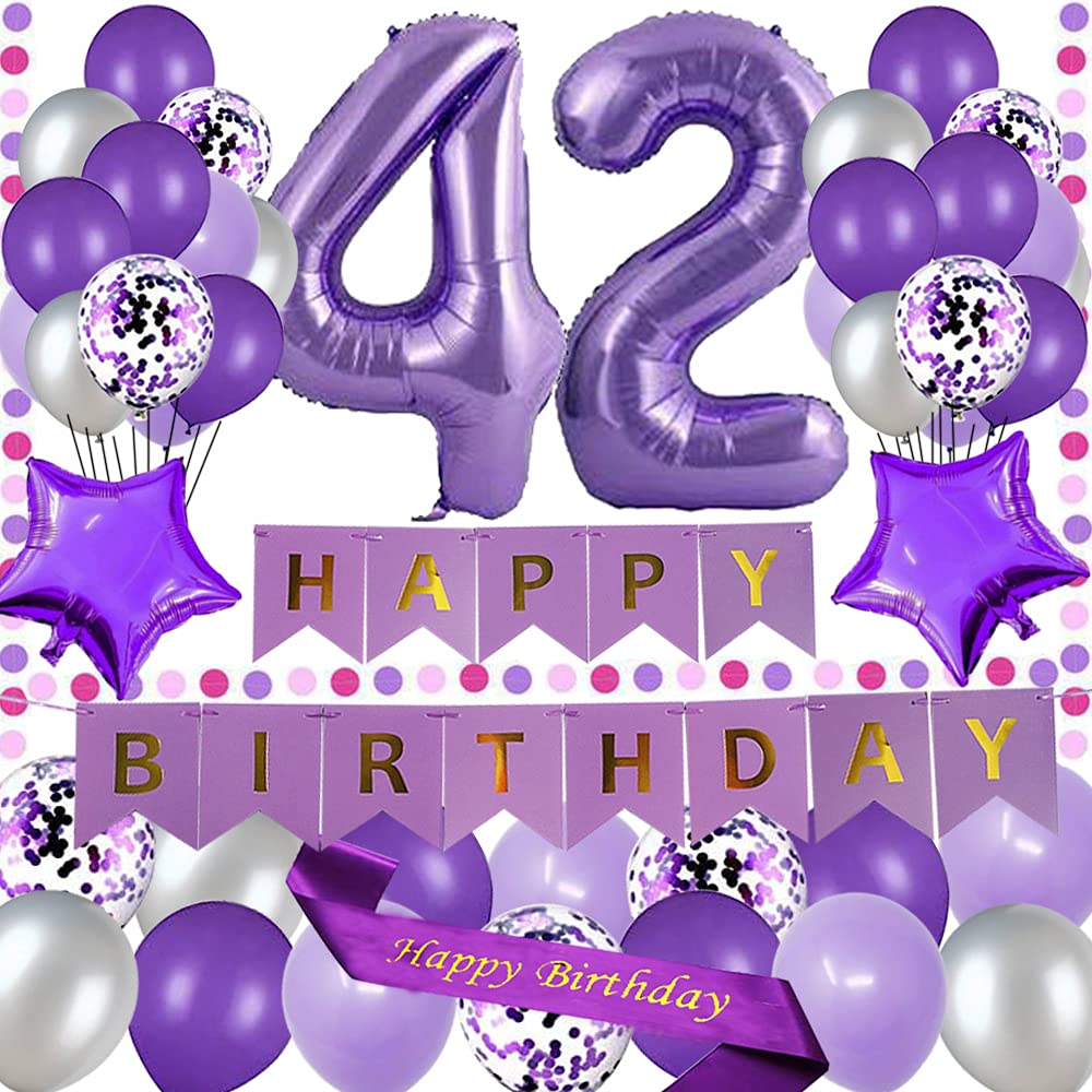 PAKBOOM 42nd Birthday Banner Backdrop - Pink Purple Gold 4x6 Ft Party Decor For Women, Photo Booth Background