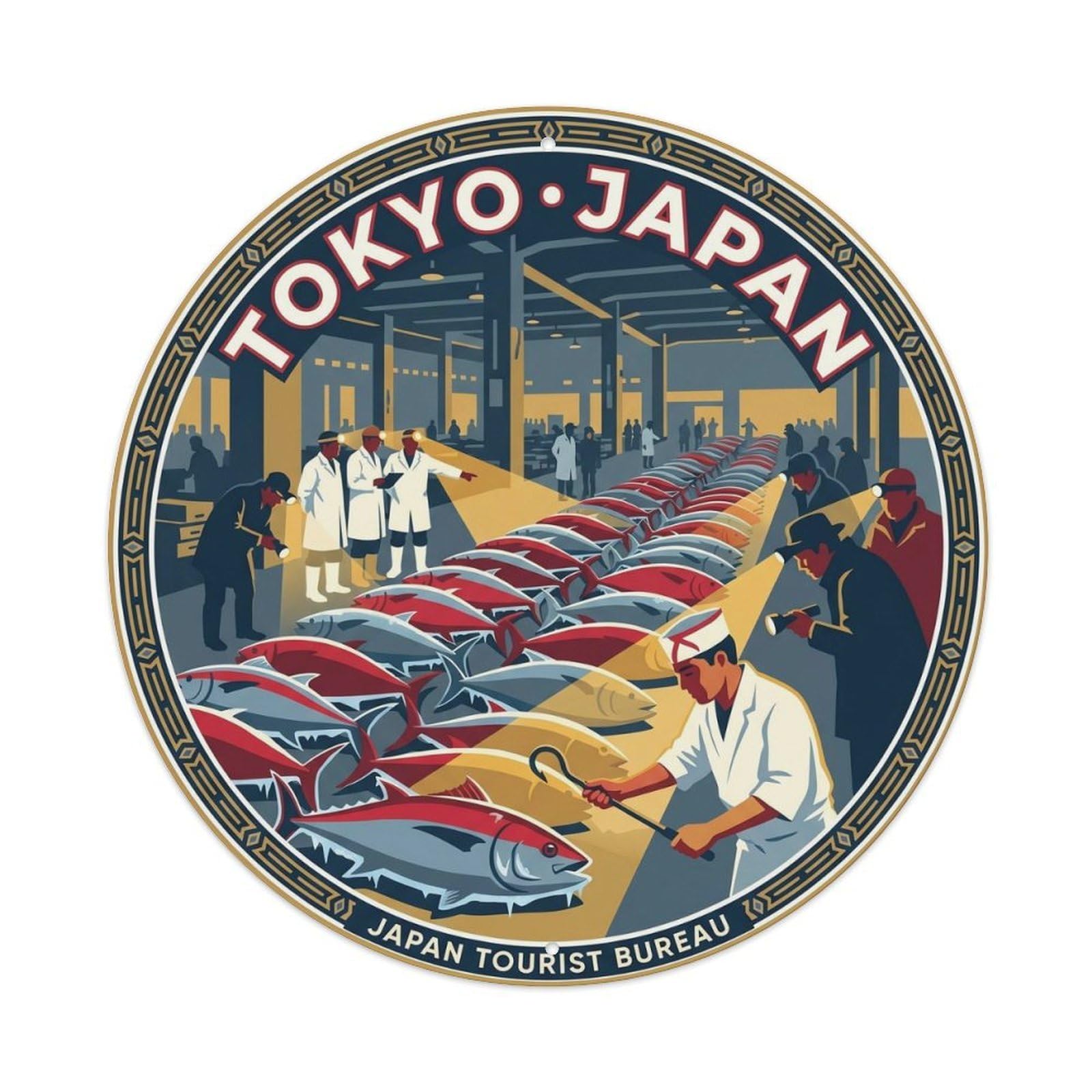 Tokyo Tsukiji Tuna Auction Dawn Market Cafe Metal Tin Sign