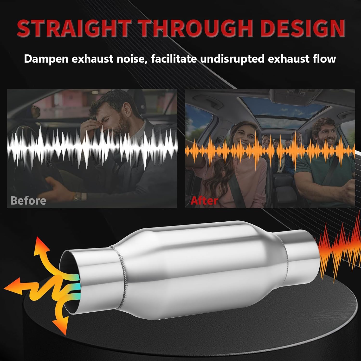 LCGP 2.5" Inlet Universal Resonator,2.5in Inlet/Outlet x 12in Length 304 Stainless Steel Performance Muffler, Bottle Style Resonator,Polished, Straight Through Design, Deep Tone