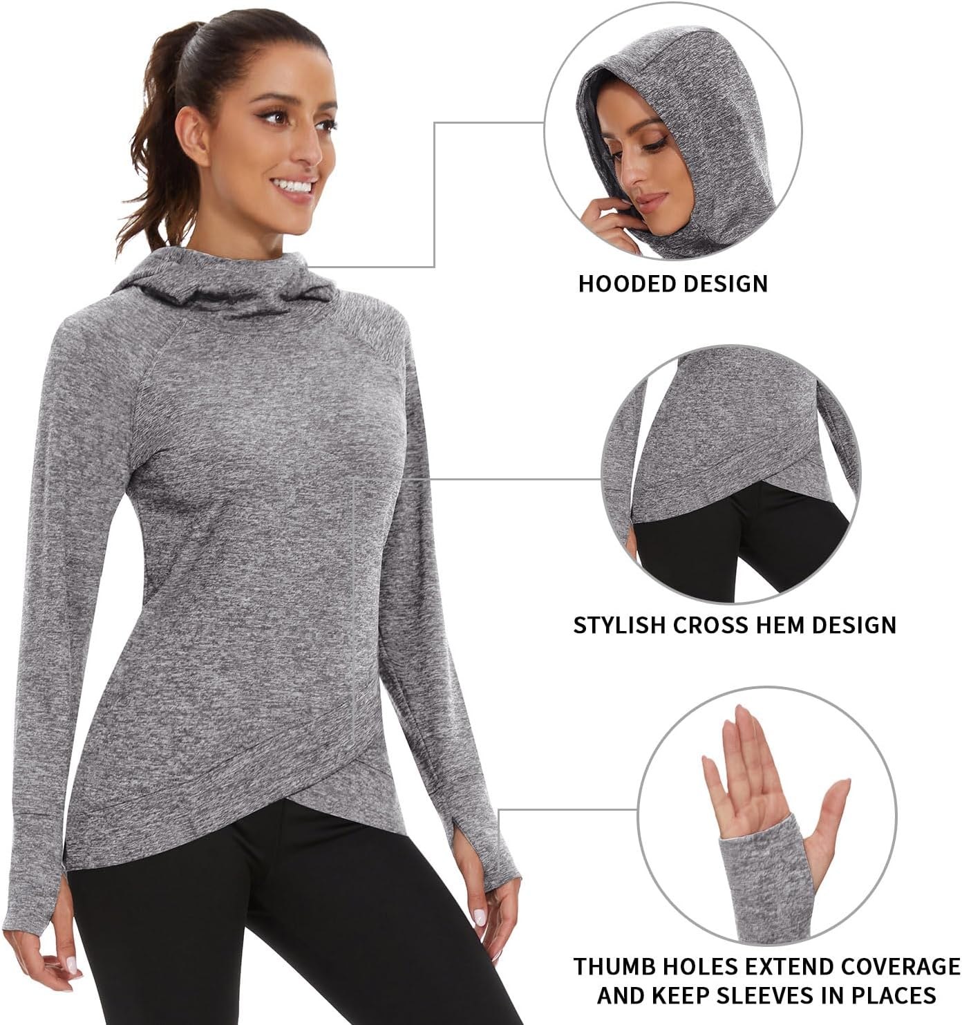 Soneven Women's Fleece Sweatshirts Long Sleeve Cold Weather Running Gear Thermal Hoodie with Thumb Holes - Image 2