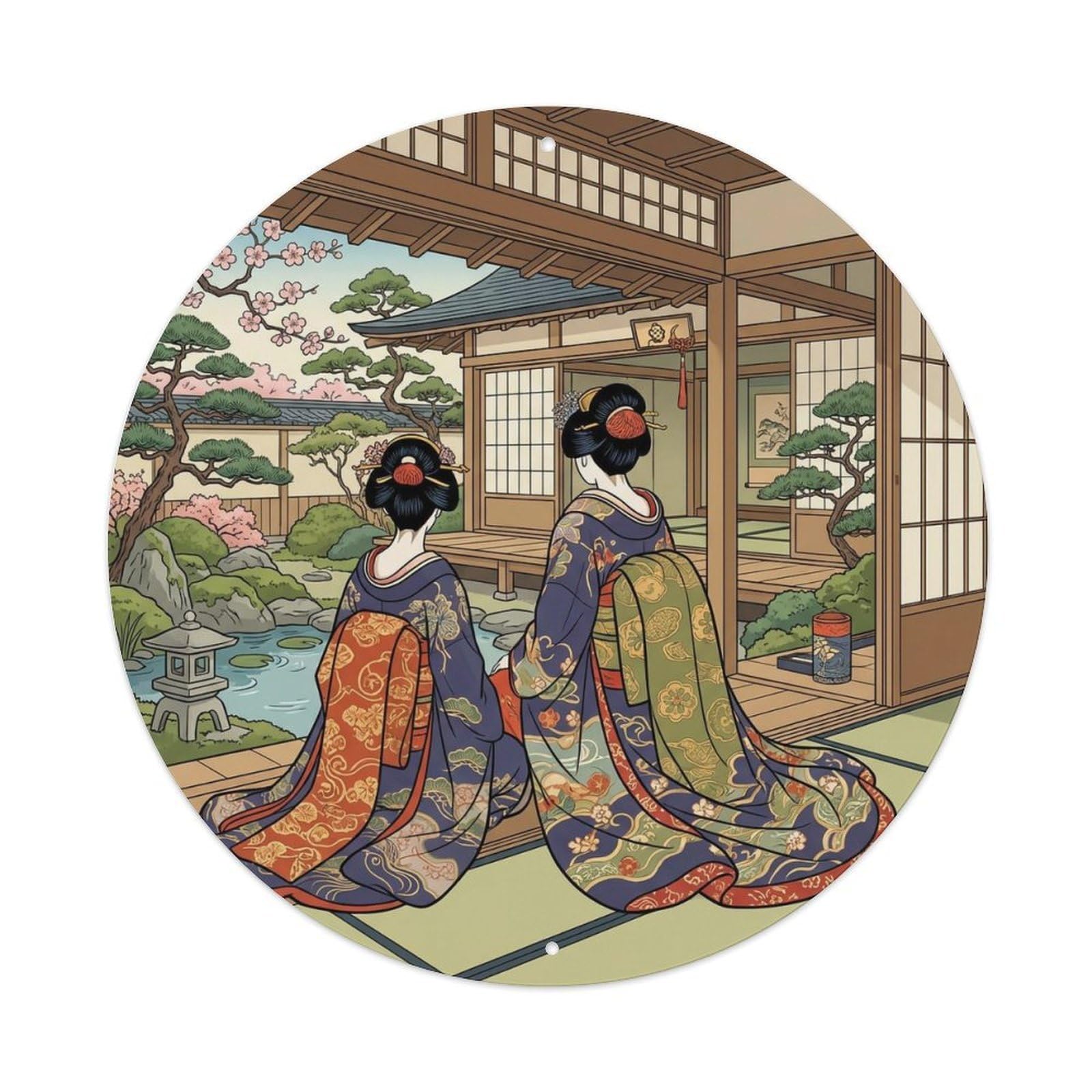 Japanese Geisha Tea House Garden Observing View Metal Tin Sign